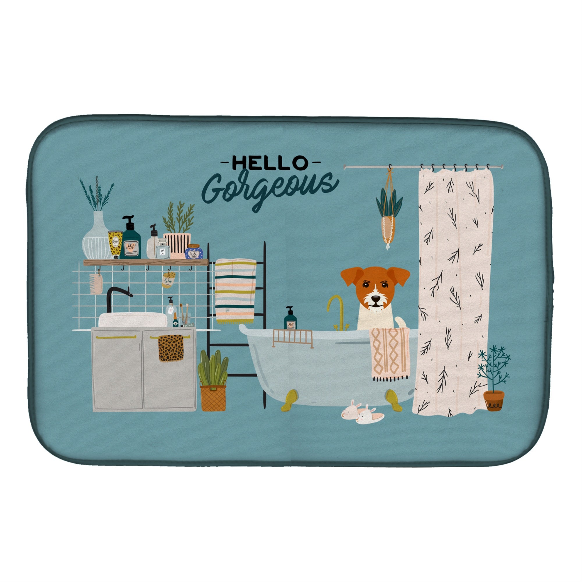 'Caroline'S Treasures Ck7530Ddm Jack Russell Terrier In Bathtub Dish-Drying-Mats, 14 X 21, Multicolor''