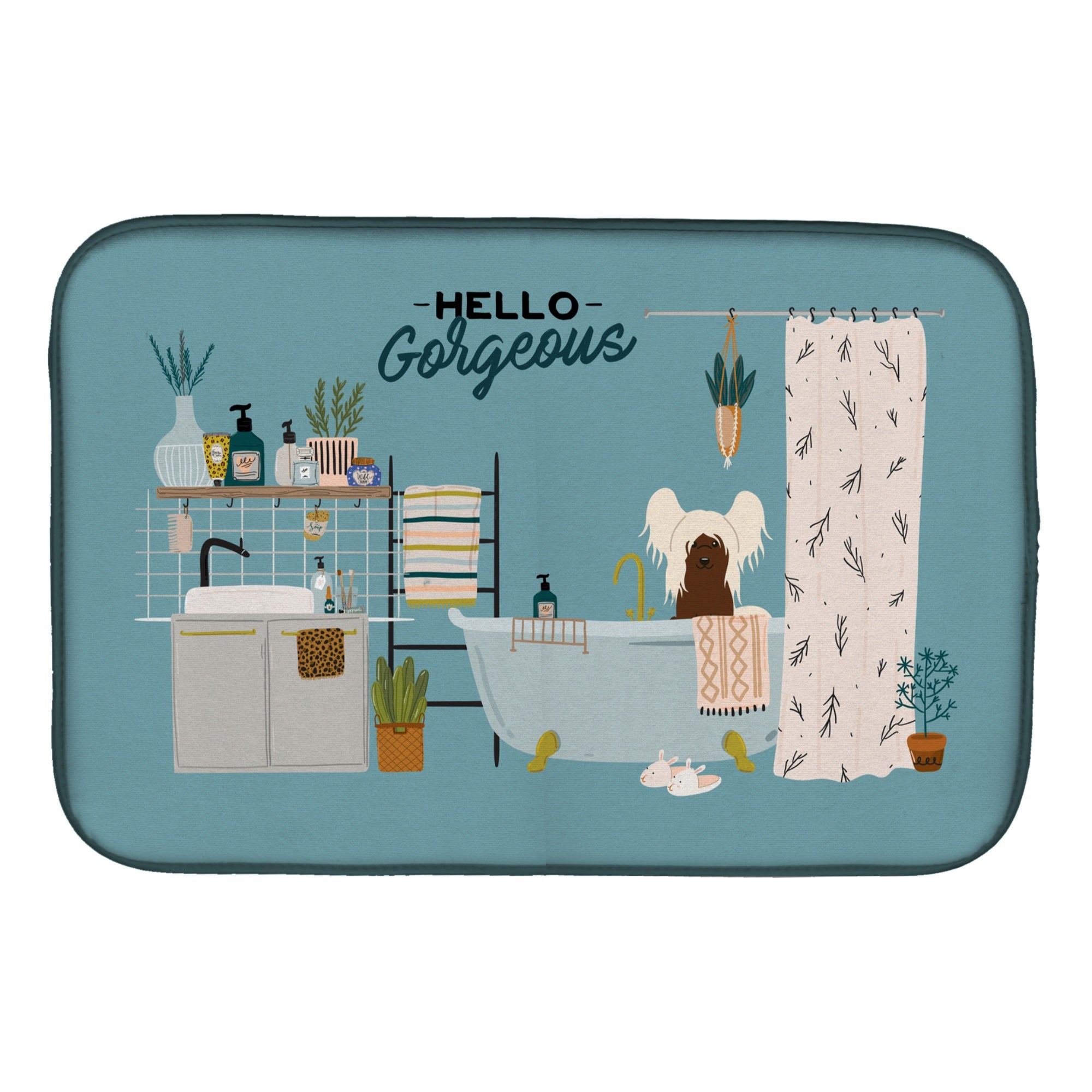 'Caroline'S Treasures Ck7535Ddm Cream Chinese Crested In Bathtub Dish-Drying-Mats, 14 X 21, Multicolor''