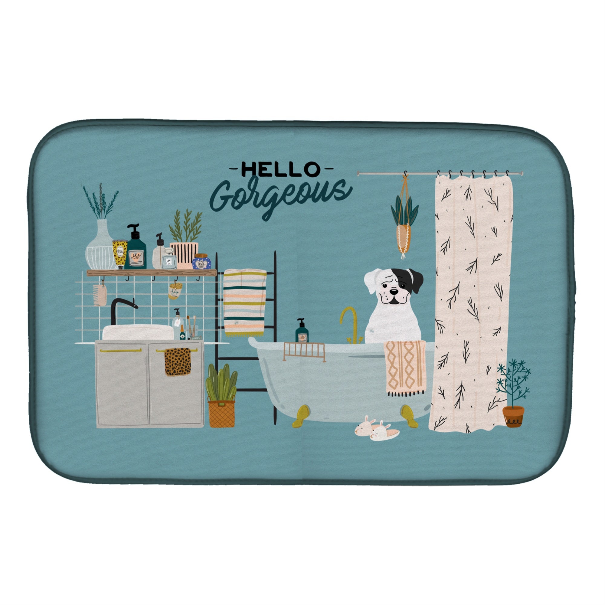 'Caroline'S Treasures Ck7536Ddm White Boxer In Bathtub Dish-Drying-Mats, 14 X 21, Multicolor''