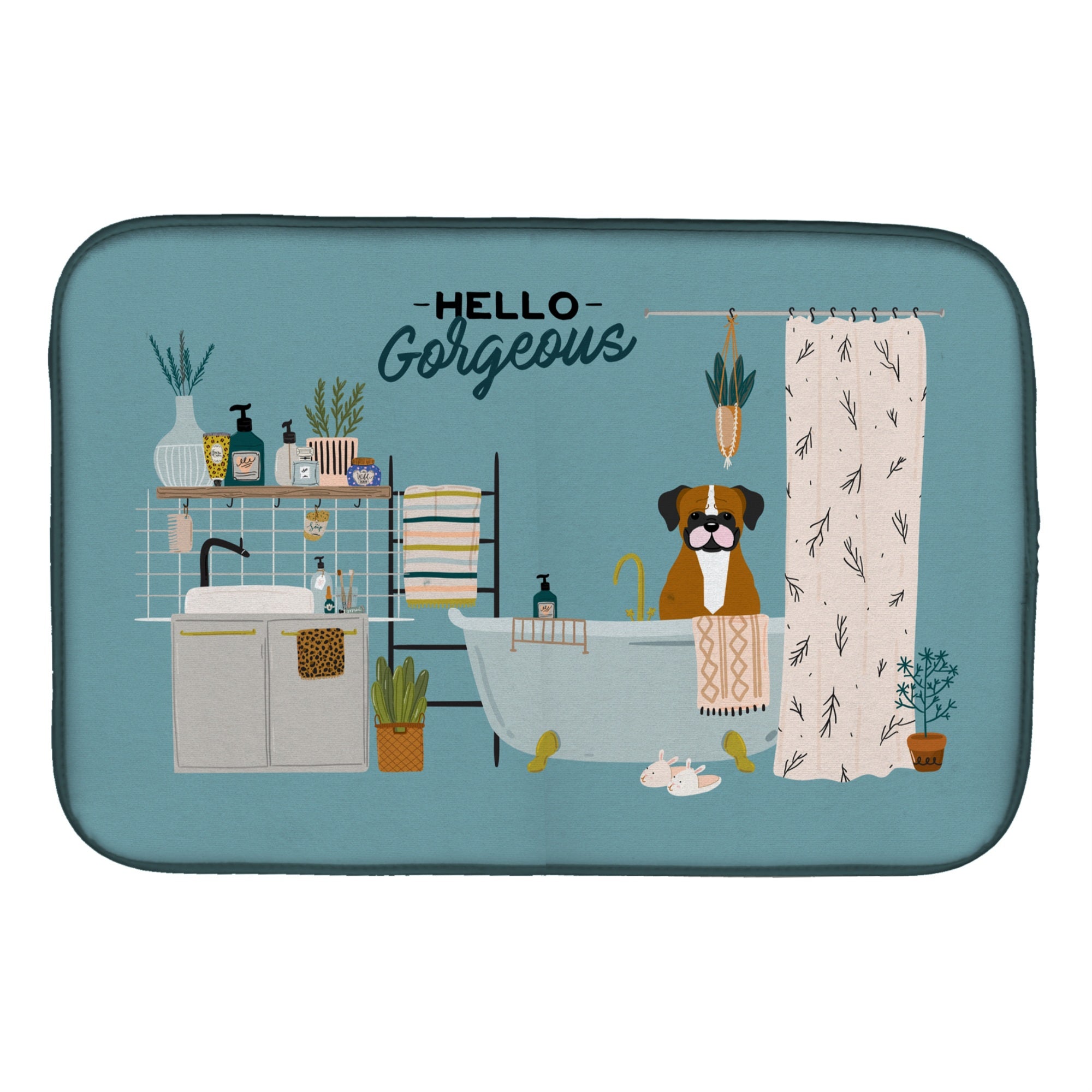 'Caroline'S Treasures Ck7538Ddm Flashy Fawn Boxer In Bathtub Dish-Drying-Mats, 14 X 21, Multicolor''