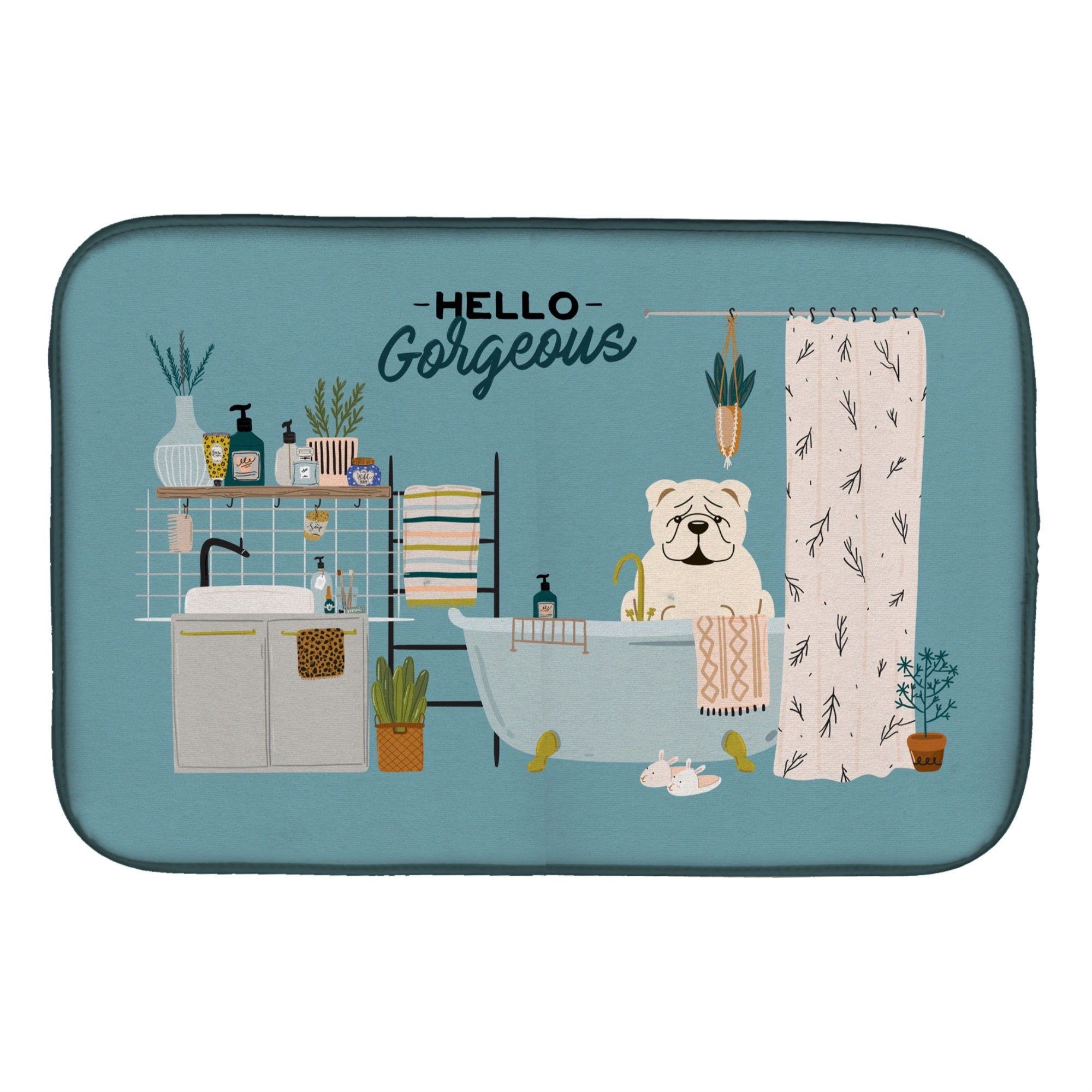 'Caroline'S Treasures Ck7545Ddm White English Bulldog In Bathtub Dish-Drying-Mats, 14 X 21, Multicolor''