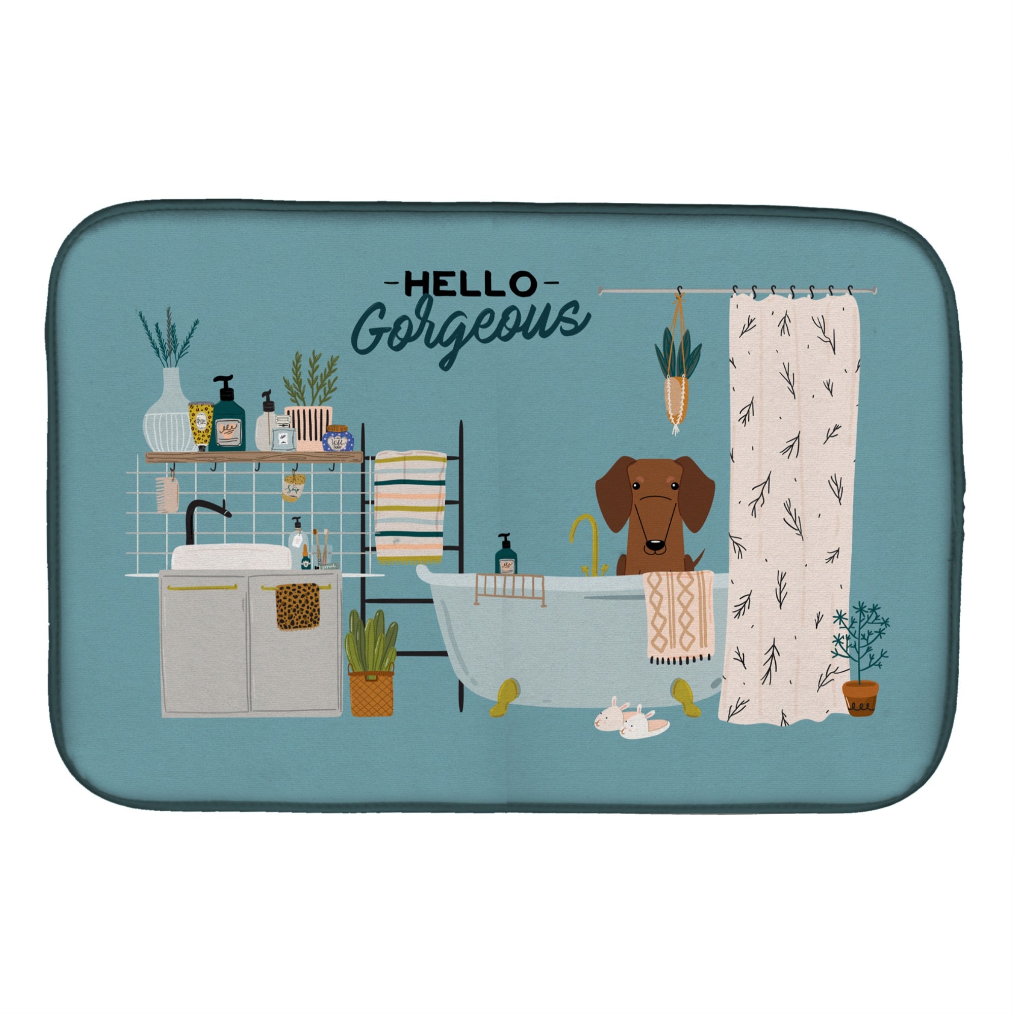 'Caroline'S Treasures Ck7552Ddm Red Brown Dachshund In Bathtub Dish-Drying-Mats, 14 X 21, Multicolor''