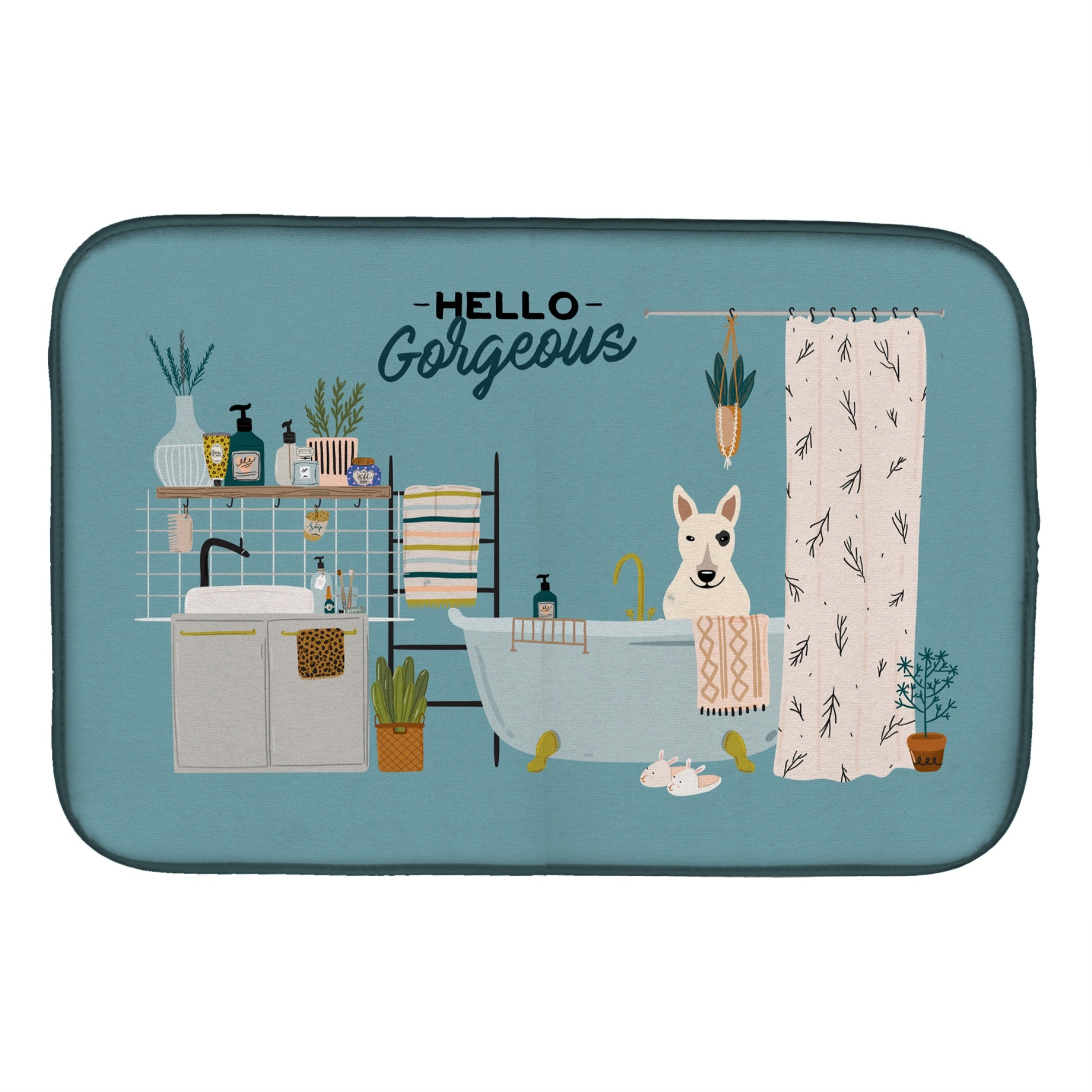 'Caroline'S Treasures Ck7560Ddm White Bull Terrier In Bathtub Dish-Drying-Mats, 14 X 21, Multicolor''