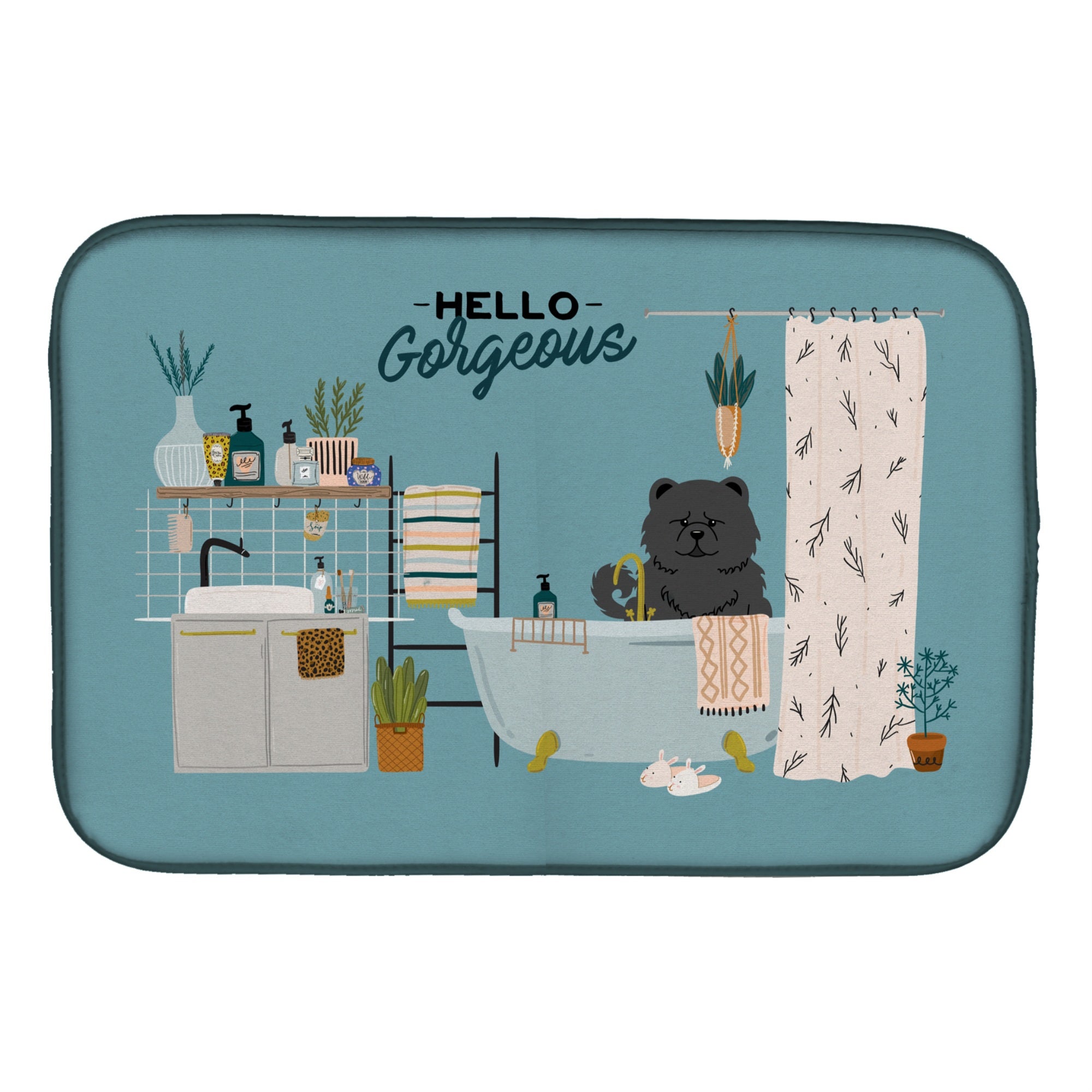 'Caroline'S Treasures Ck7565Ddm Black Chow In Bathtub Dish-Drying-Mats, 14 X 21, Multicolor''