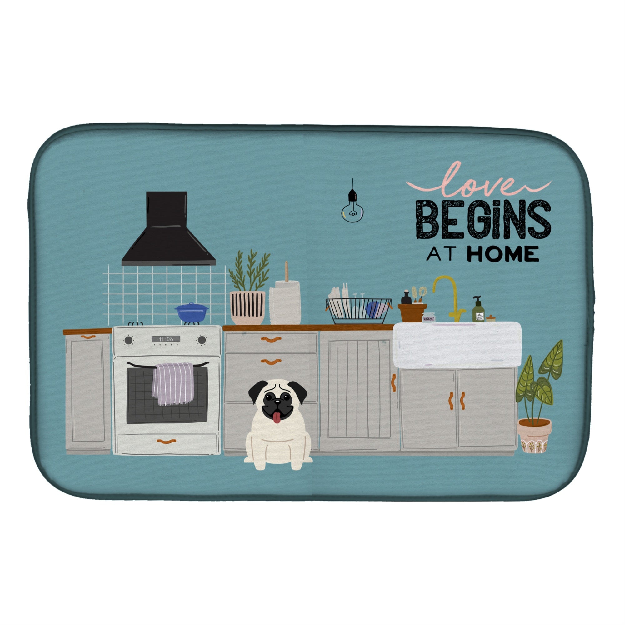 'Caroline'S Treasures Ck7708Ddm Cream Pug Kitchen Scene Dish-Drying-Mats, 14 X 21, Multicolor''