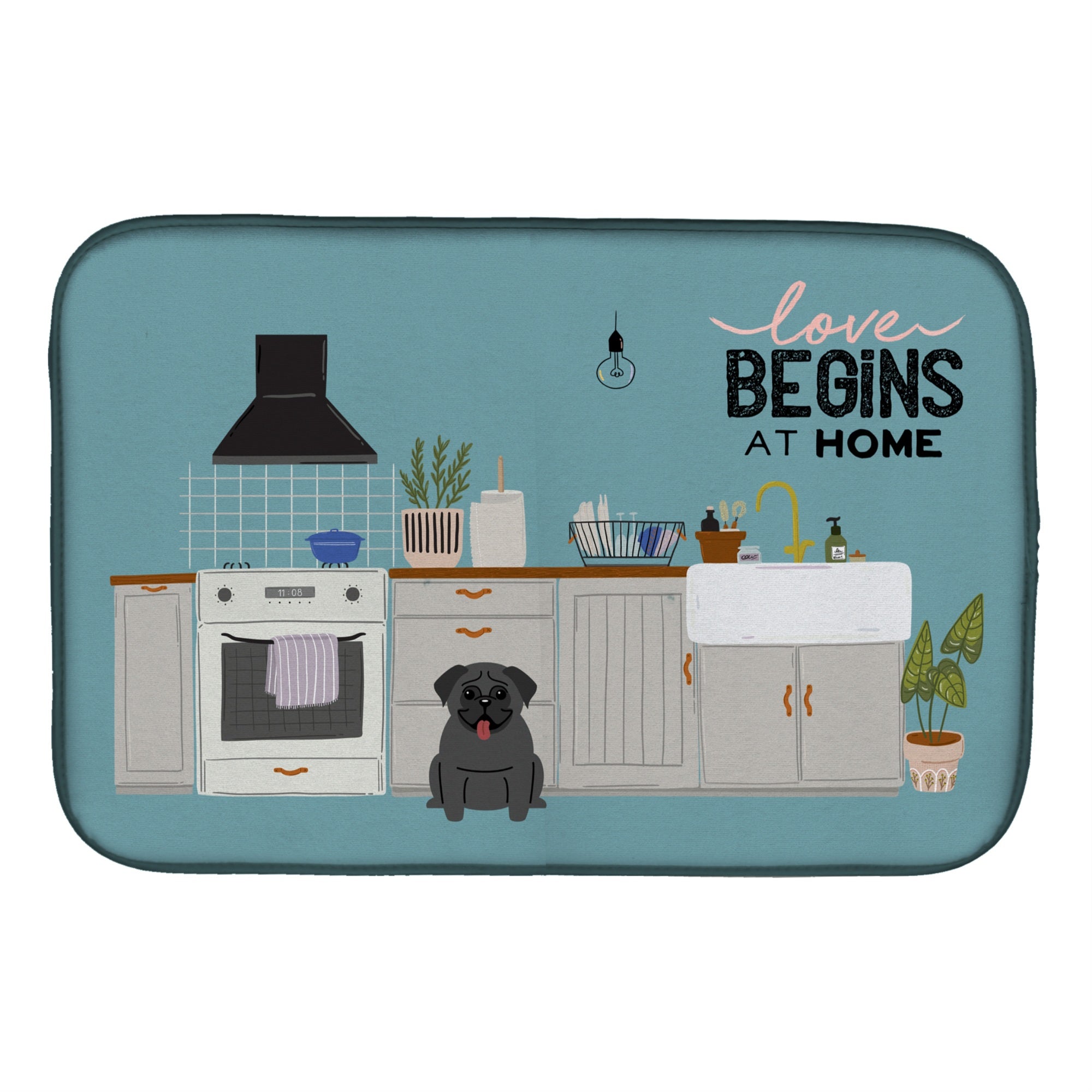 'Caroline'S Treasures Ck7710Ddm Black Pug Kitchen Scene Dish-Drying-Mats, 14 X 21, Multicolor''