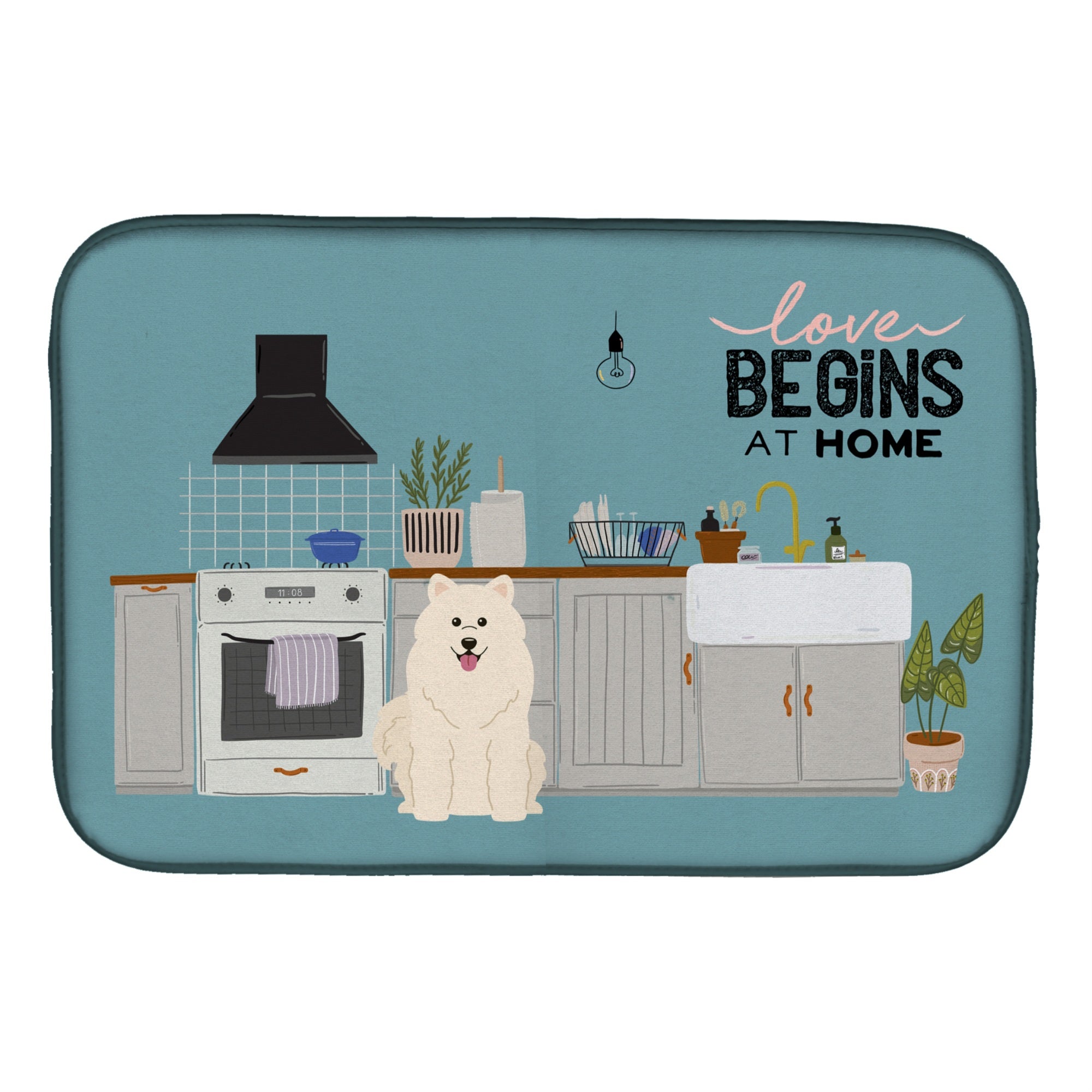 'Caroline'S Treasures Ck7734Ddm Samoyed Kitchen Scene Dish-Drying-Mats, 14 X 21, Multicolor''