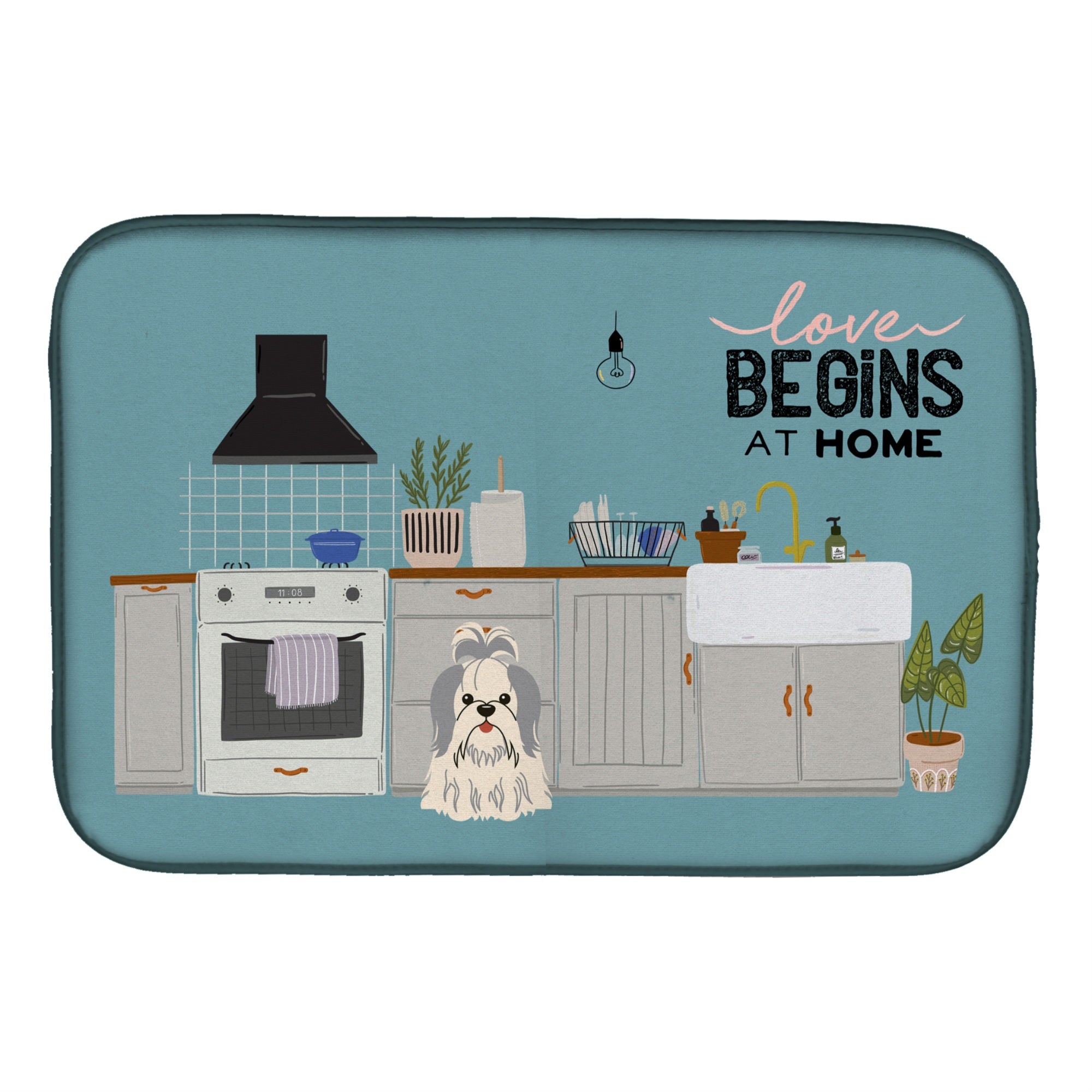 'Caroline'S Treasures Ck7789Ddm Silver White Shih Tzu Kitchen Scene Dish-Drying-Mats, 14 X 21, Multicolor''