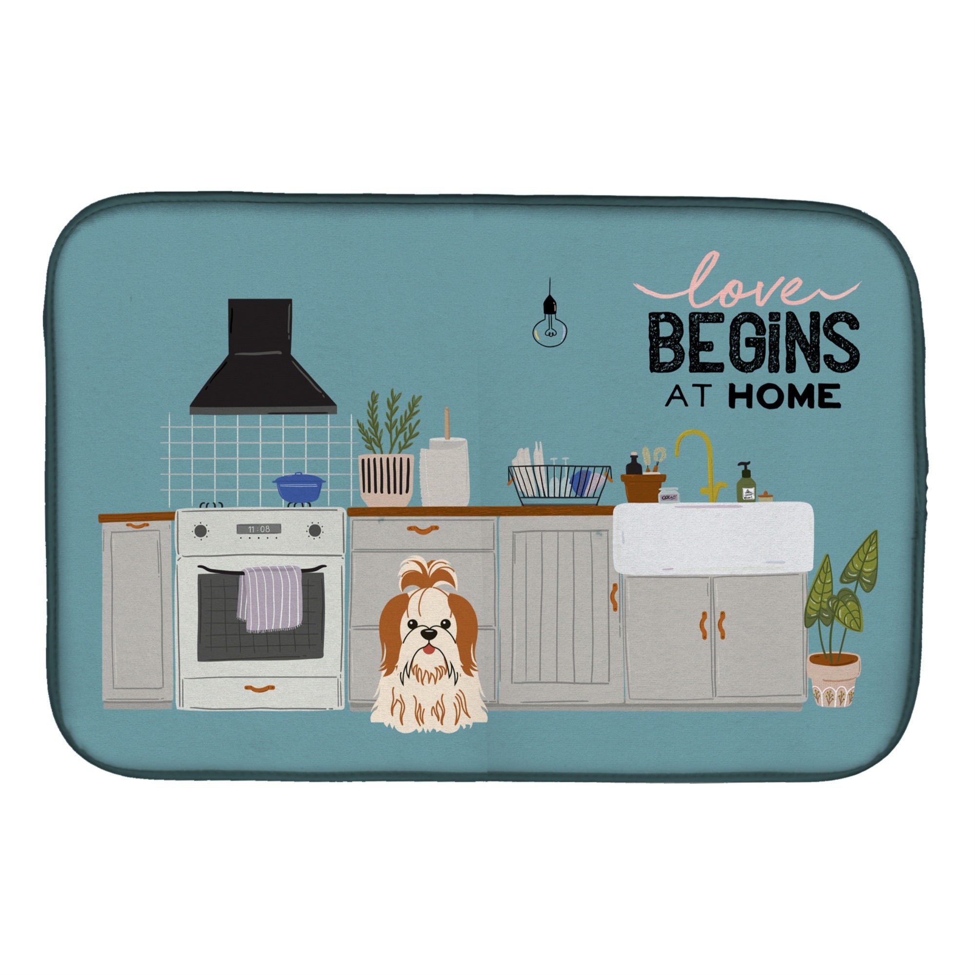 'Caroline'S Treasures Ck7791Ddm Red White Shih Tzu Kitchen Scene Dish-Drying-Mats, 14 X 21, Multicolor''