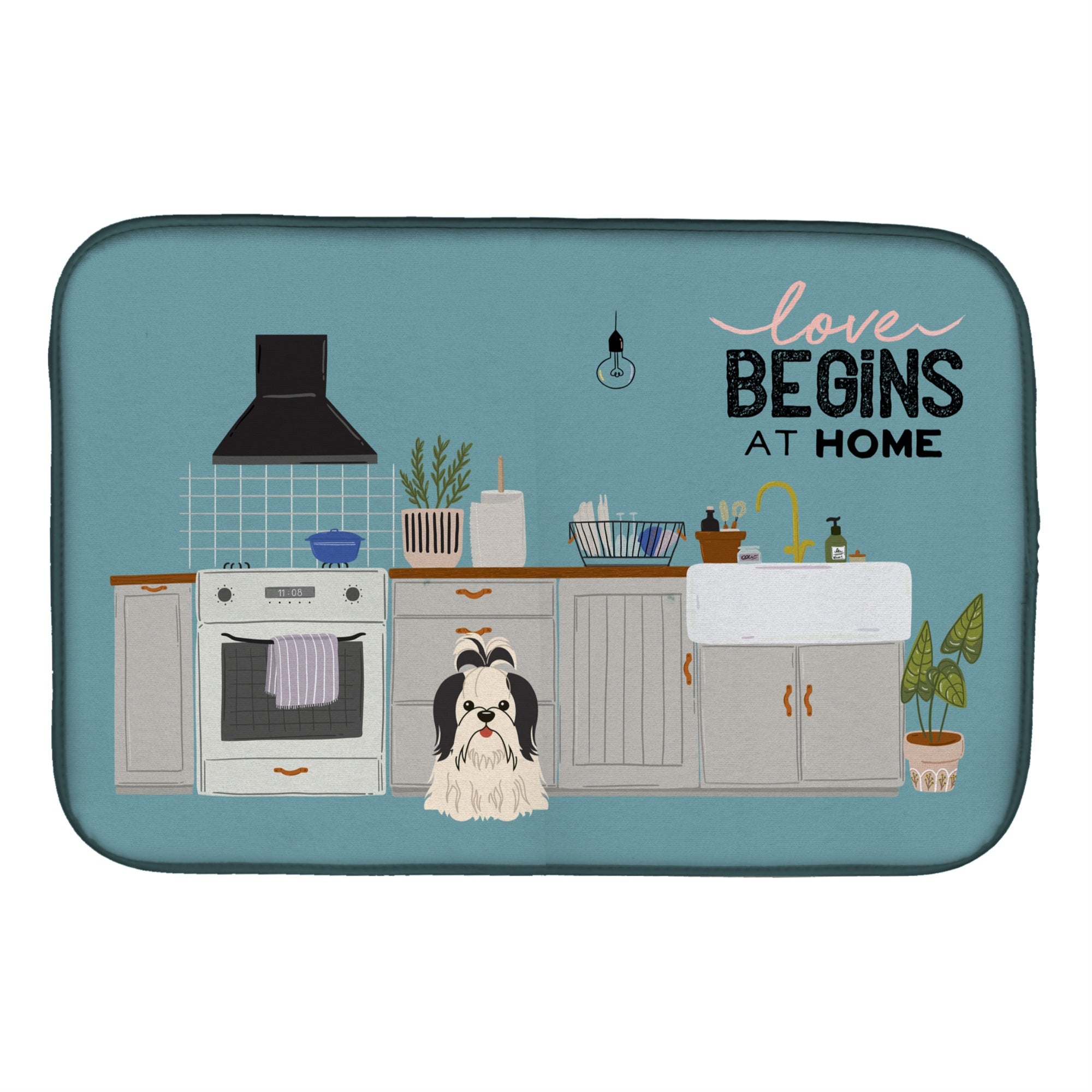 'Caroline'S Treasures Ck7792Ddm Black White Shih Tzu Kitchen Scene Dish-Drying-Mats, 14 X 21, Multicolor''