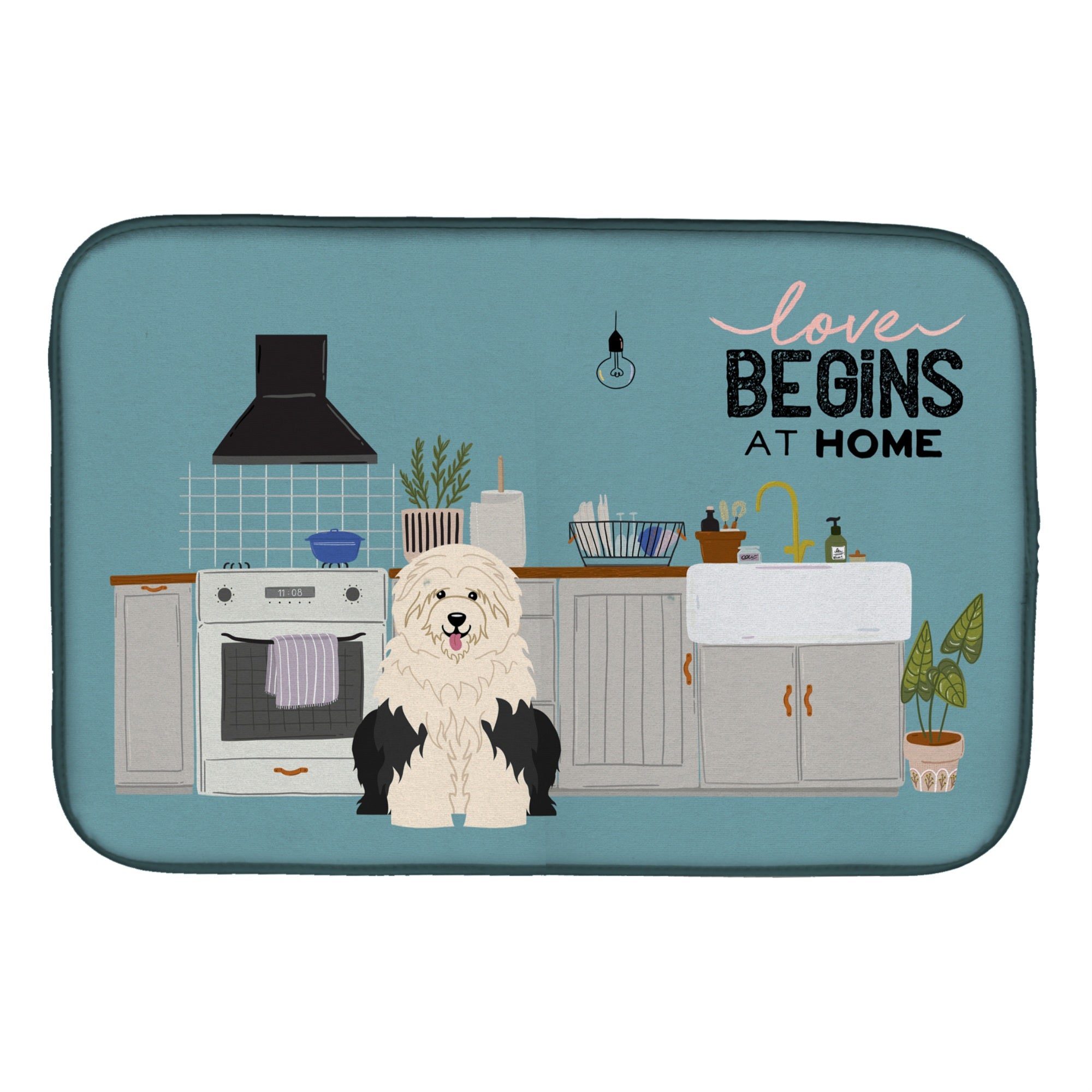 'Caroline'S Treasures Ck7800Ddm Old English Sheepdog Kitchen Scene Dish-Drying-Mats, 14 X 21, Multicolor''