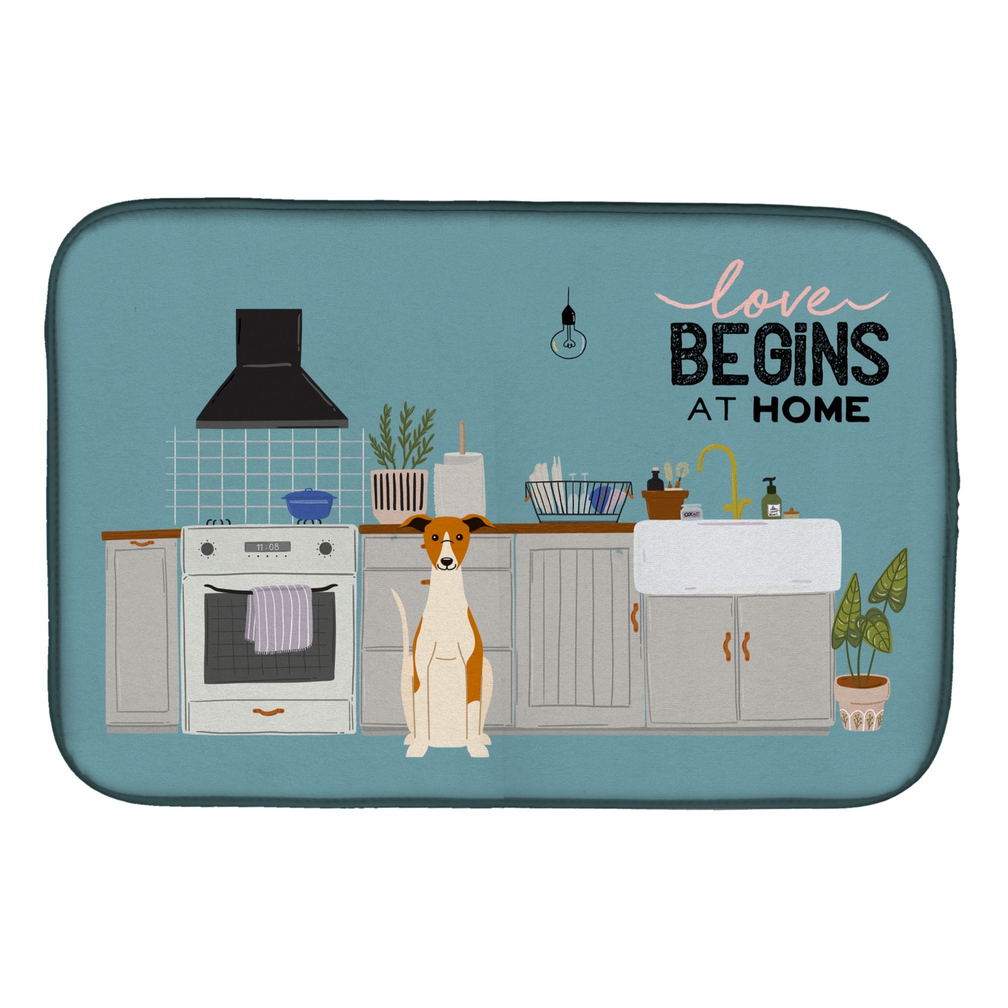 'Caroline'S Treasures Ck7803Ddm Whippet Kitchen Scene Dish-Drying-Mats, 14 X 21, Multicolor''