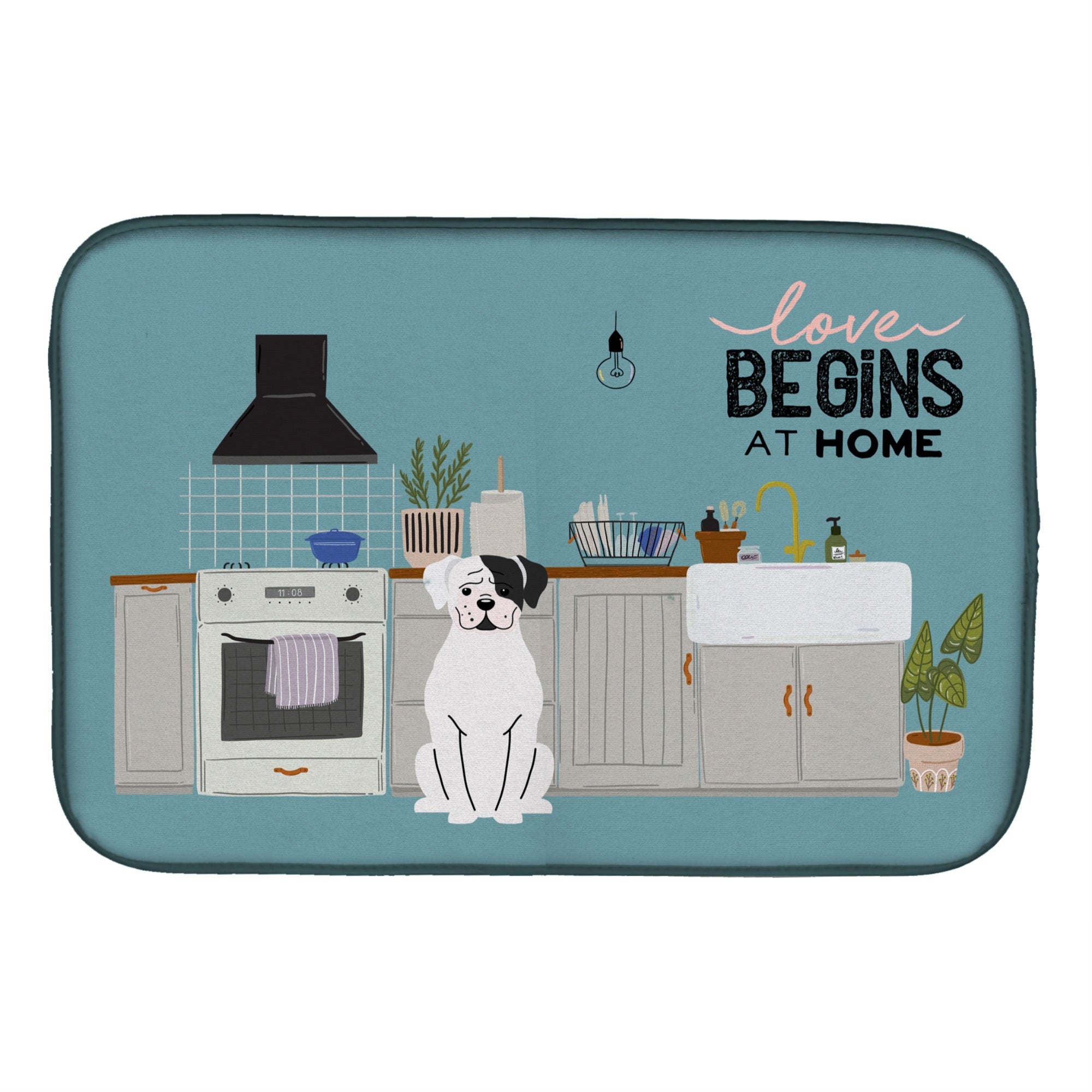 'Caroline'S Treasures Ck7818Ddm White Boxer Kitchen Scene Dish-Drying-Mats, 14 X 21, Multicolor''