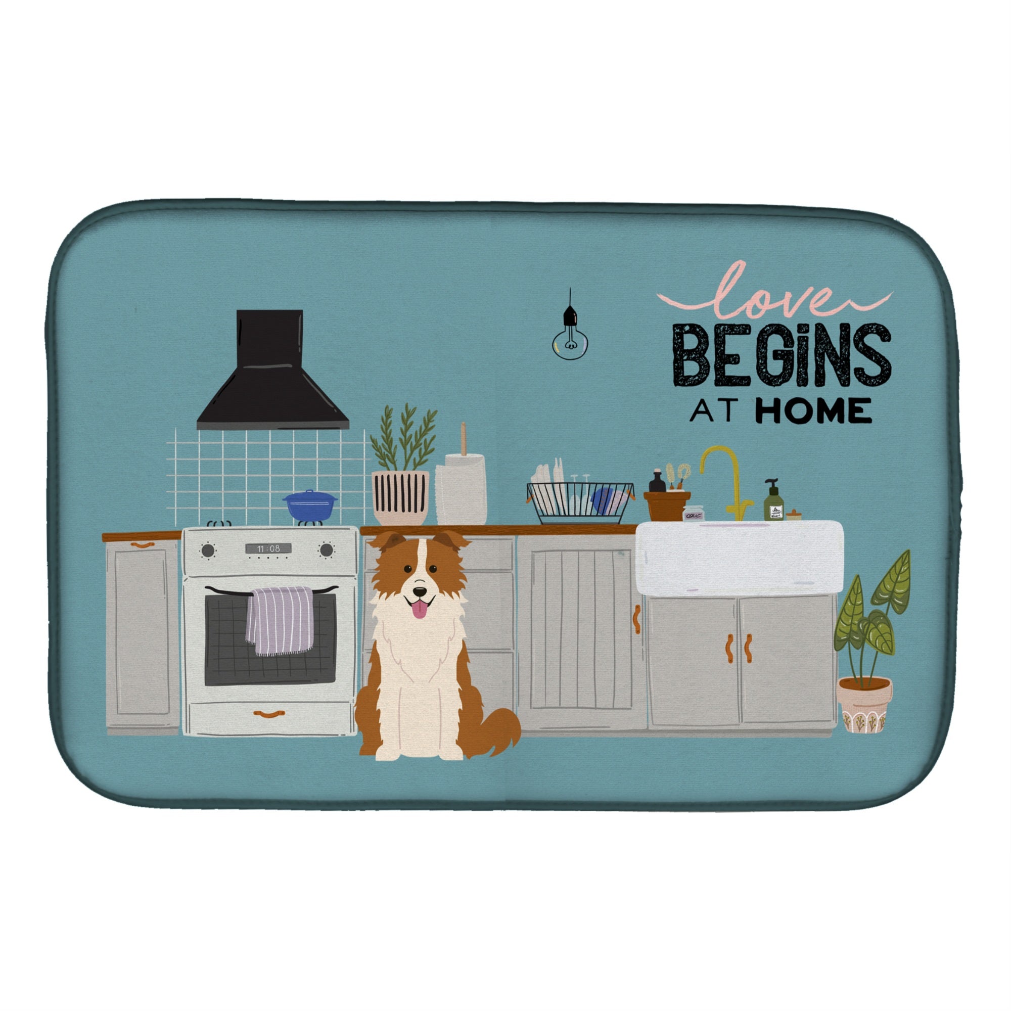 'Caroline'S Treasures Ck7823Ddm Red White Border Collie Kitchen Scene Dish-Drying-Mats, 14 X 21, Multicolor''