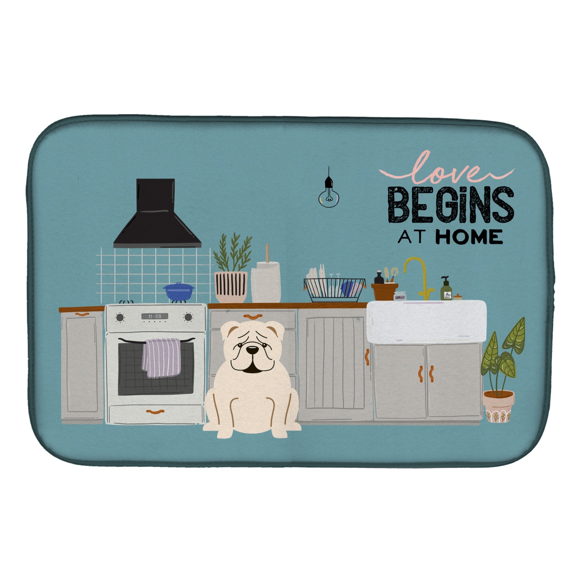 'Caroline'S Treasures Ck7827Ddm White English Bulldog Kitchen Scene Dish-Drying-Mats, 14 X 21, Multicolor''