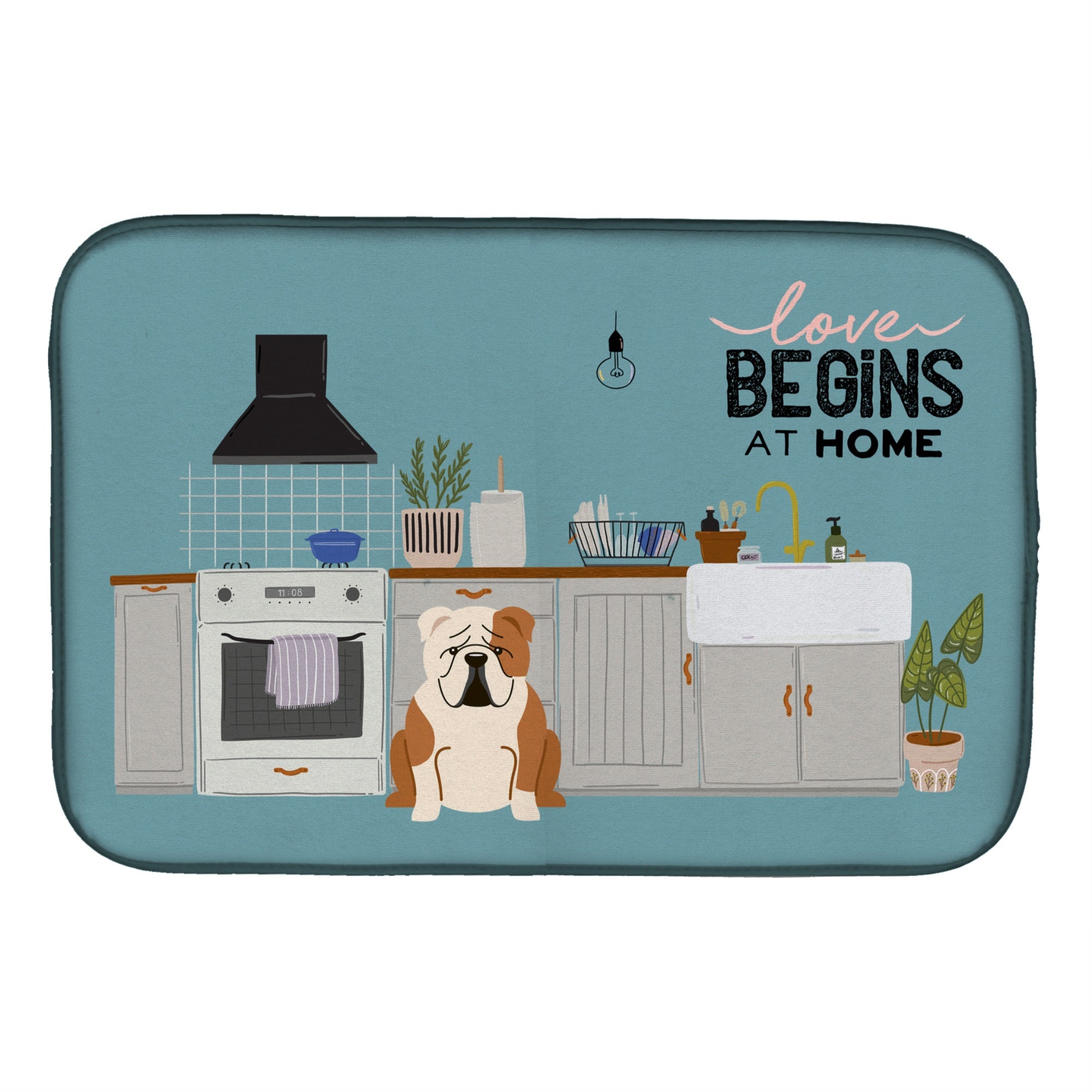 'Caroline'S Treasures Fawn White English Bulldog Kitchen Scene Dish-Drying-Mats, 14 X 21, Multicolor''