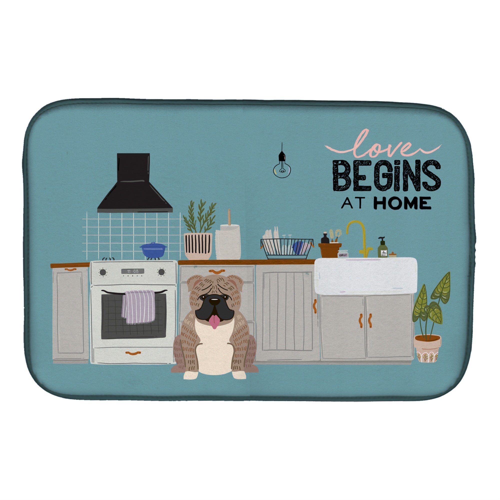 'Caroline'S Treasures Grey Brindle English Bulldog Kitchen Scene Dish-Drying-Mats, 14 X 21, Multicolor''