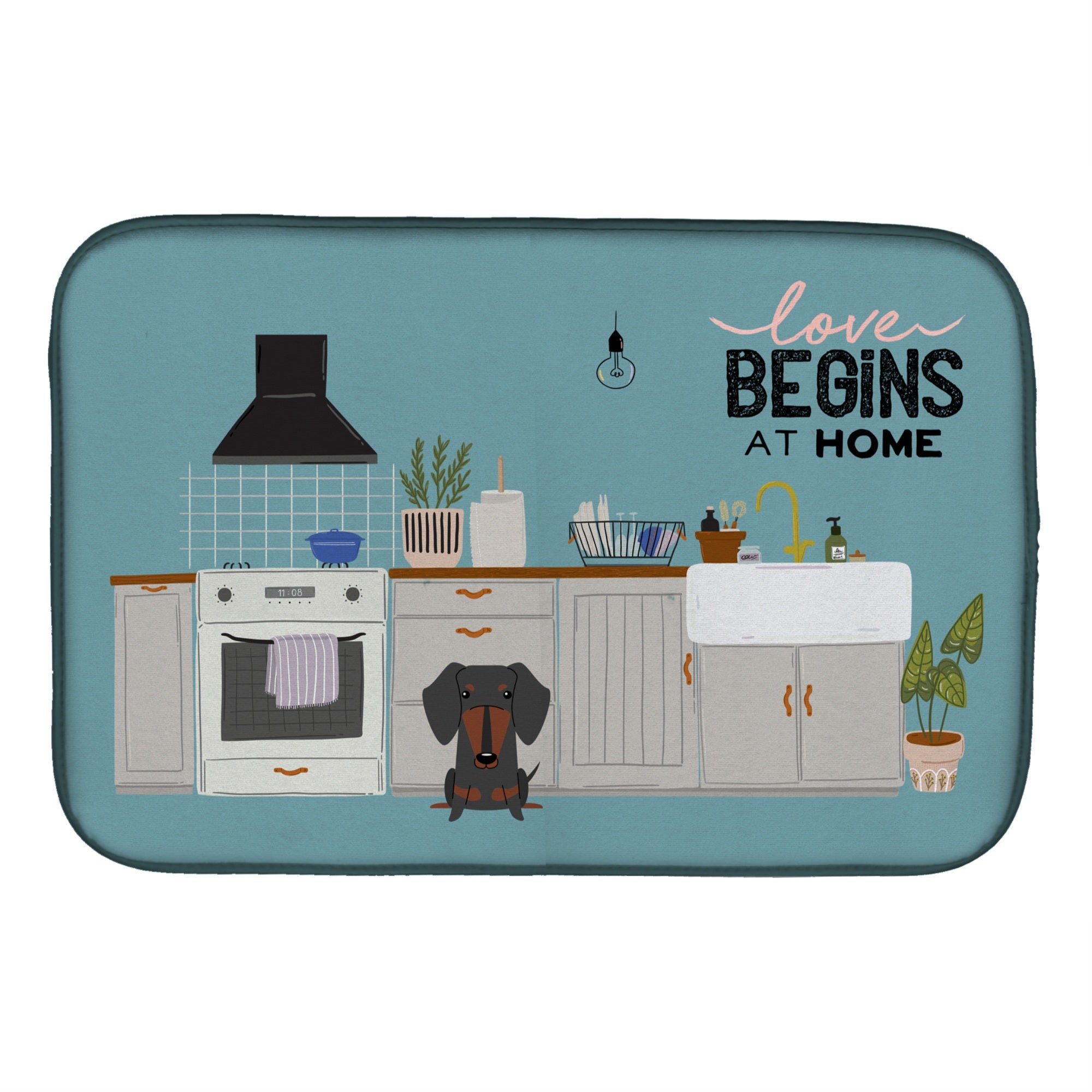 'Caroline'S Treasures Ck7836Ddm Black Tan Dachshund Kitchen Scene Dish-Drying-Mats, 14 X 21, Multicolor''