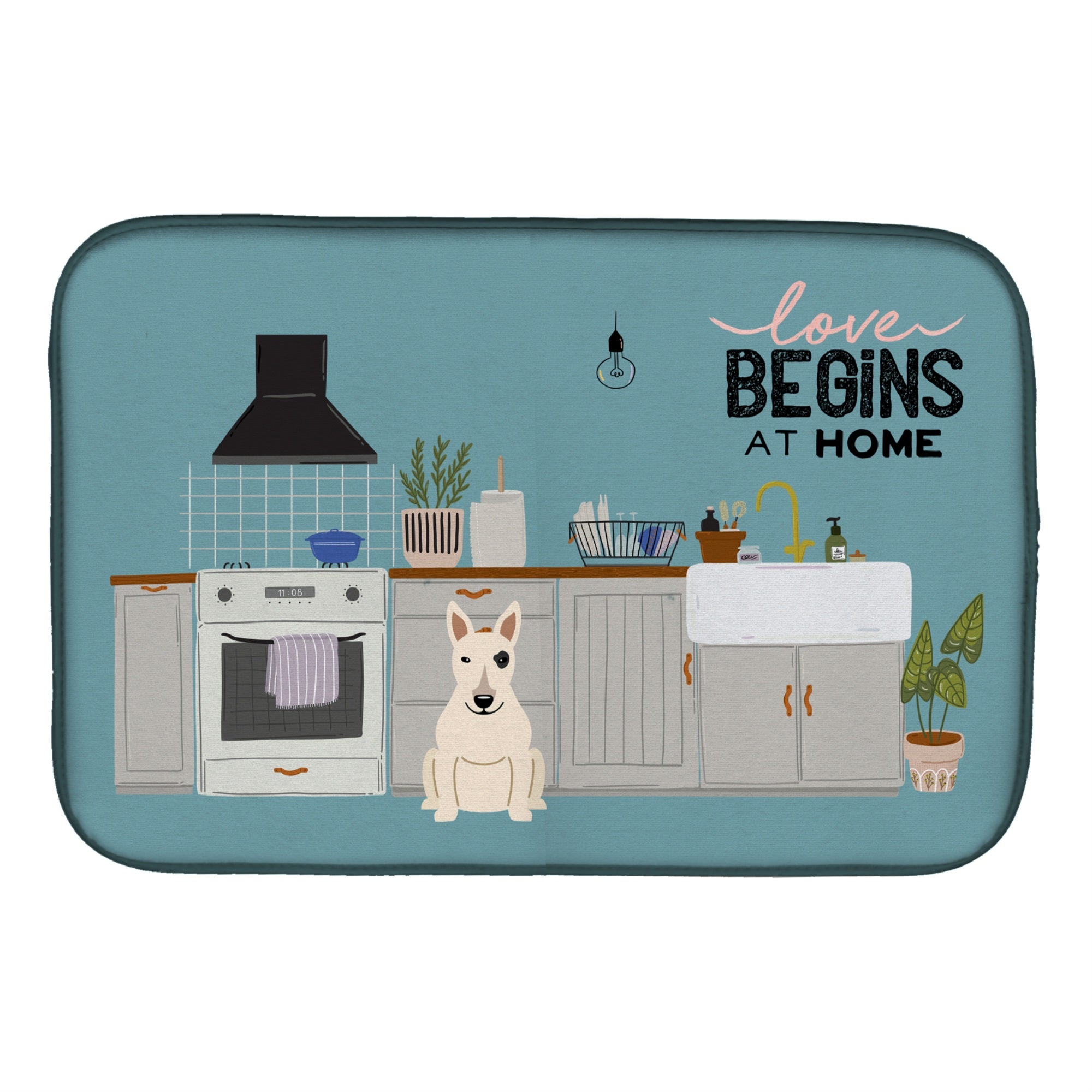 'Caroline'S Treasures Ck7842Ddm White Bull Terrier Kitchen Scene Dish-Drying-Mats, 14 X 21, Multicolor''