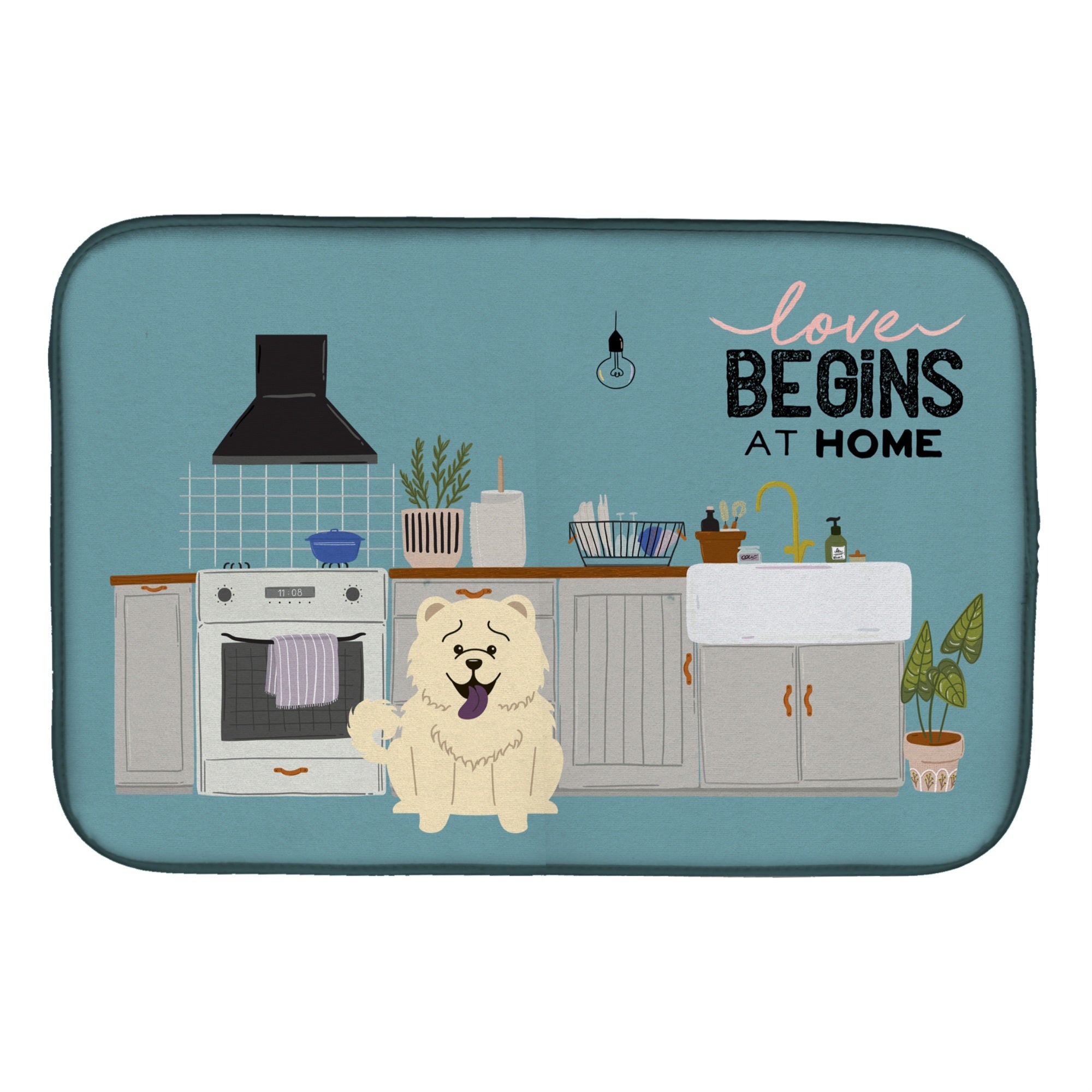 'Caroline'S Treasures Ck7844Ddm White Chow Kitchen Scene Dish-Drying-Mats, 14 X 21, Multicolor''