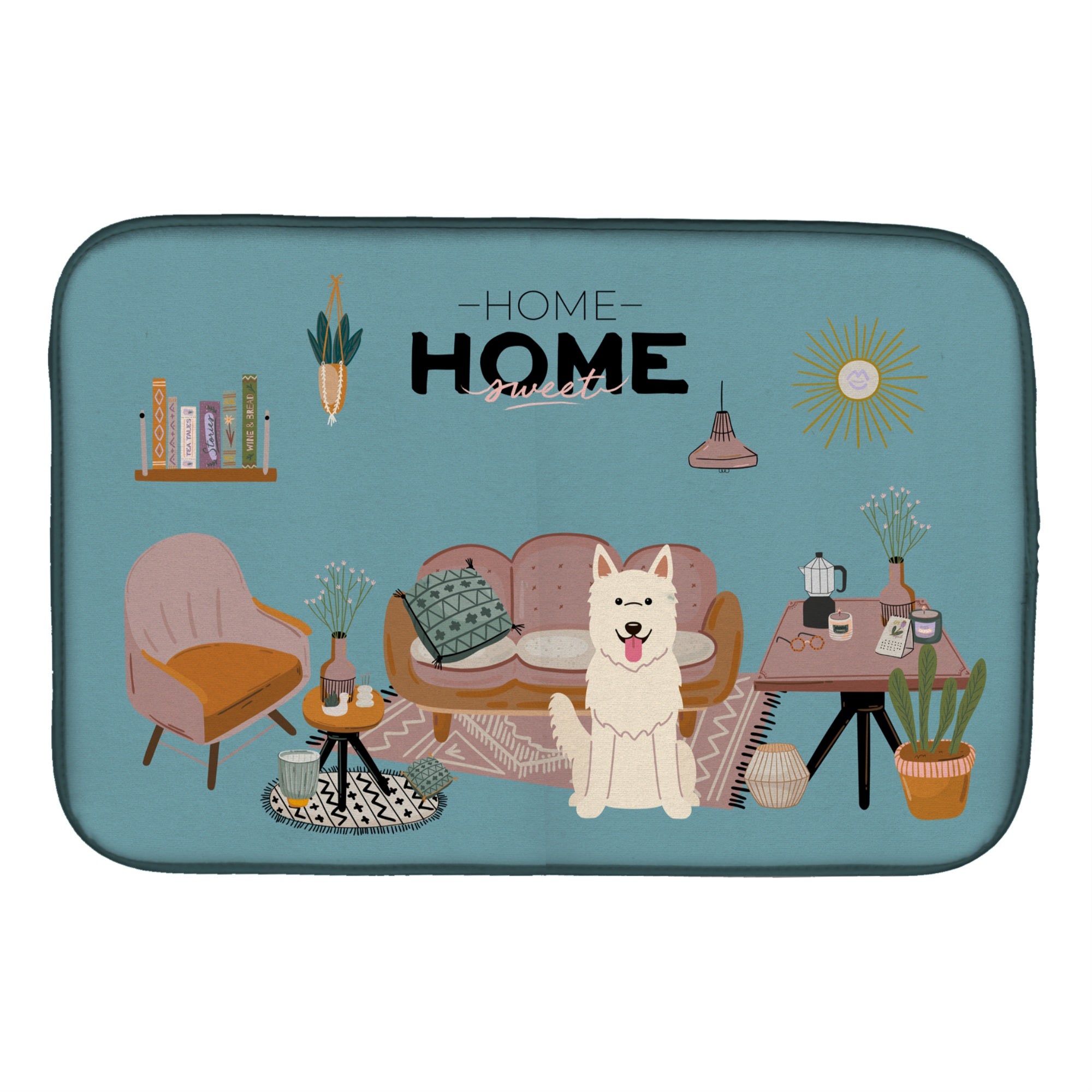 'Caroline'S Treasures Ck7890Ddm White German Shepherd Sweet Home Dish-Drying-Mats, 14 X 21, Multicolor''