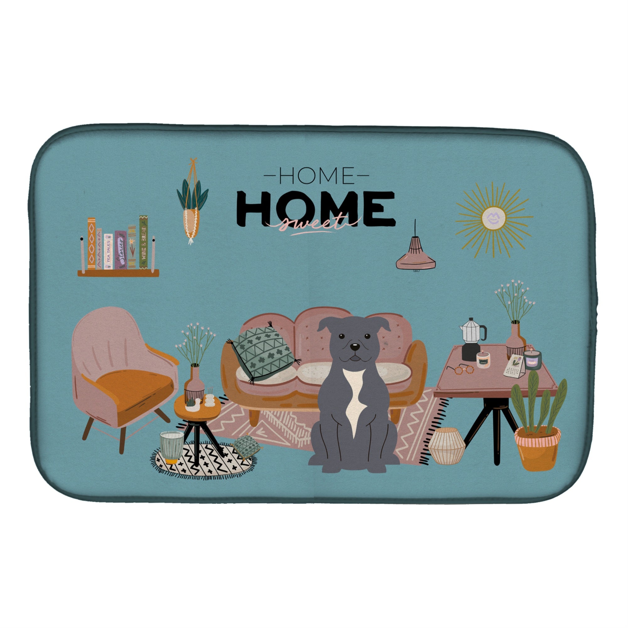 'Caroline'S Treasures Blue Staffordshire Bull Terrier Sweet Home Dish-Drying-Mats, 14 X 21, Multicolor''