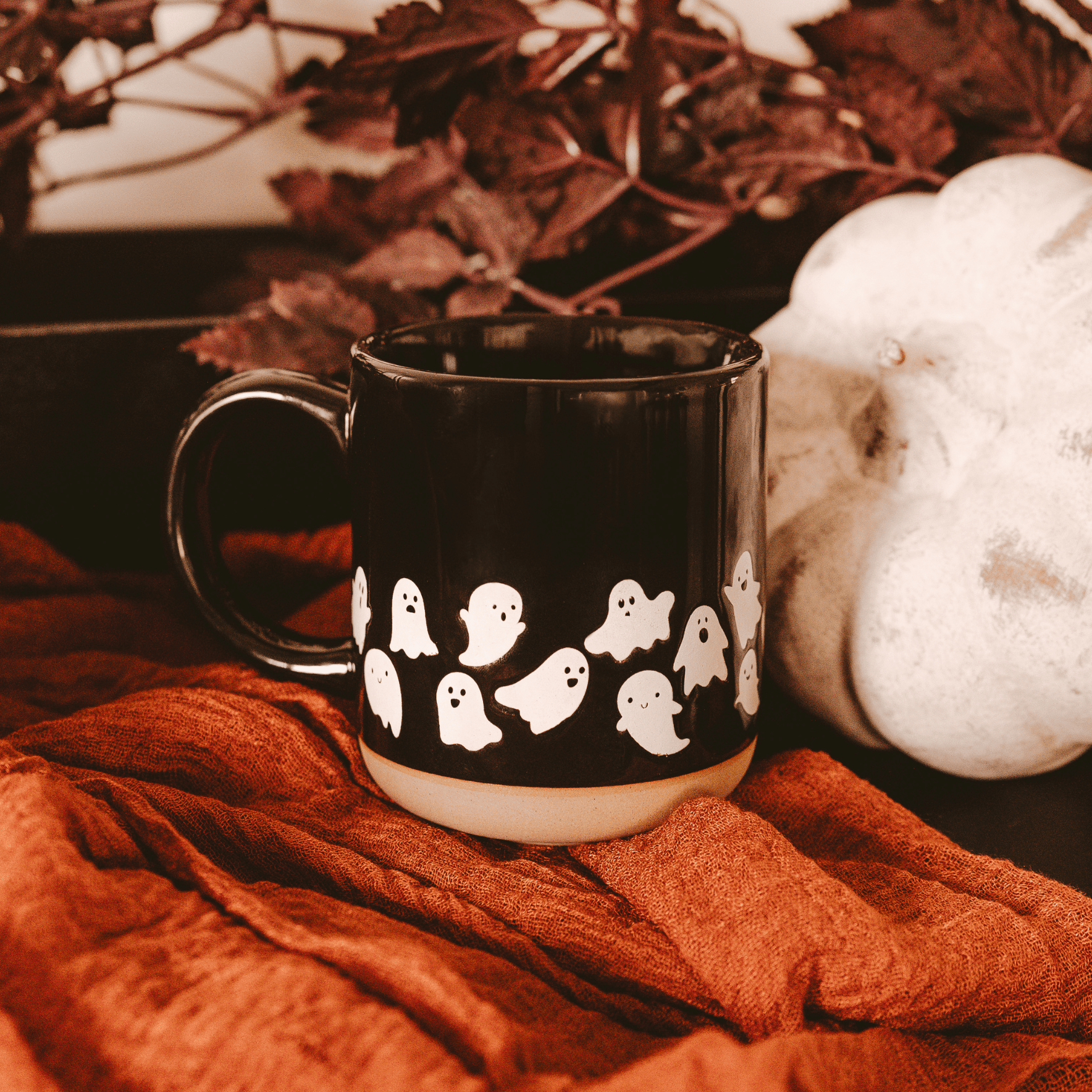Ghosts 14oz. Black Stoneware Coffee Mug