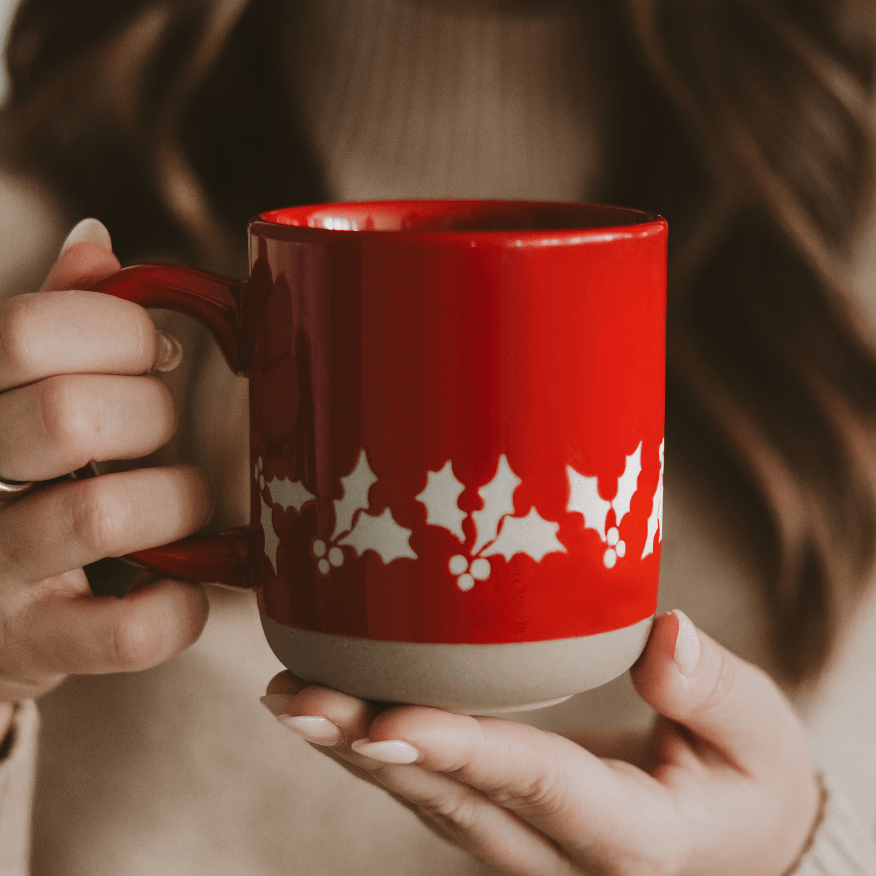 Holly 14oz. Red Stoneware Coffee Mug