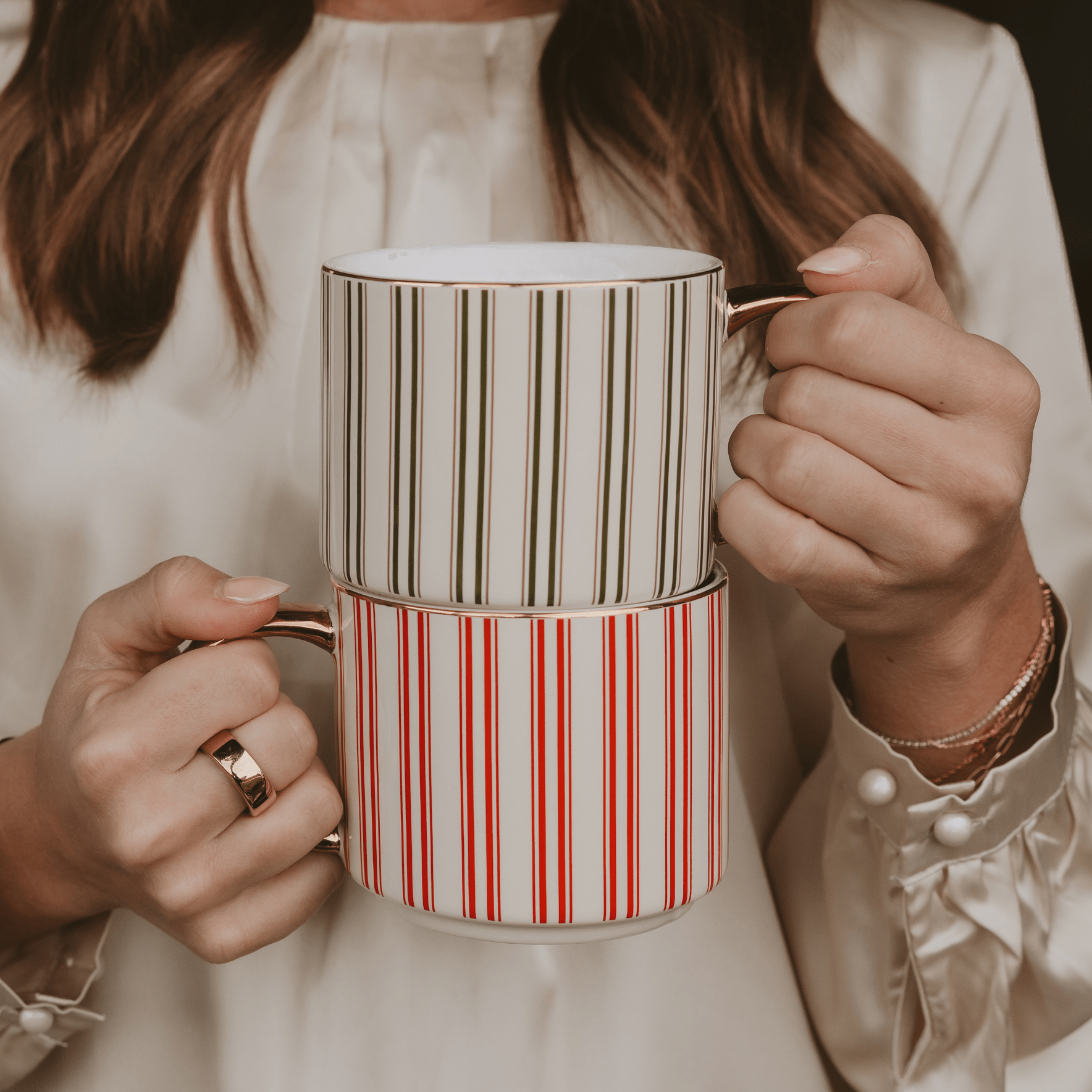 Green Stripe 14oz. Gold Handle Coffee Mug