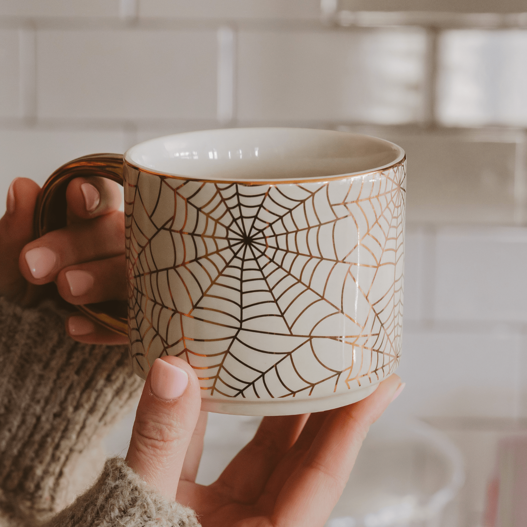 Spiderwebs 14 oz Gold Handle Coffee Mug