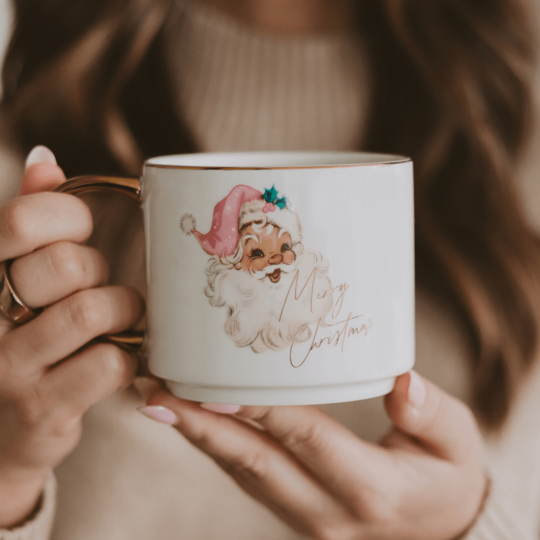 Vintage Santa 14oz. Gold Handle Coffee Mug