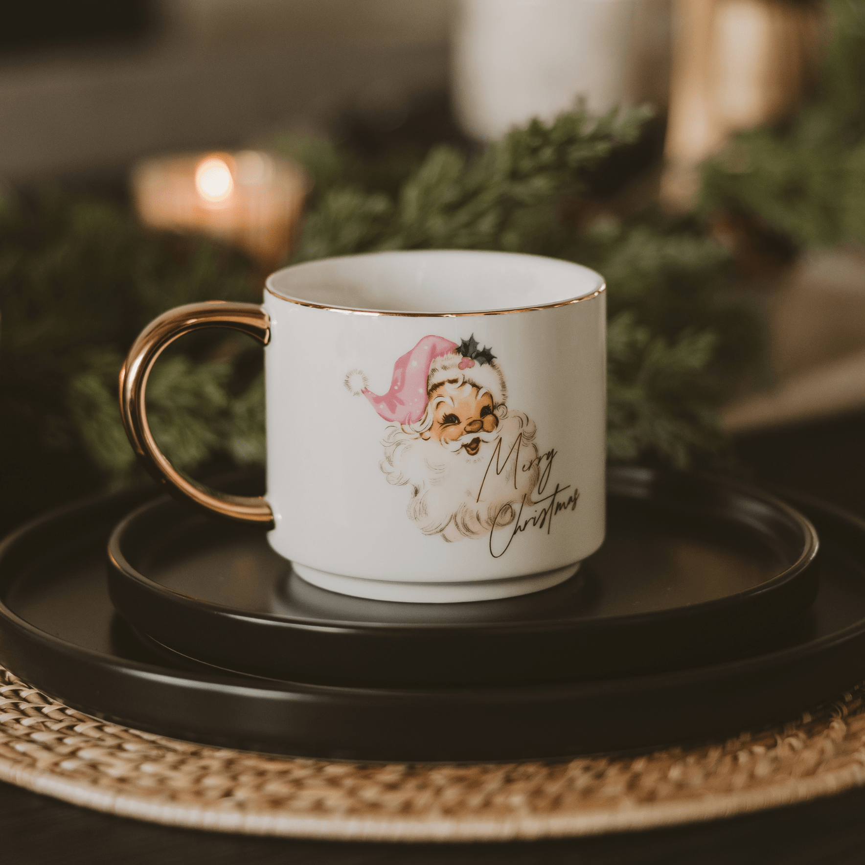 Vintage Santa 14oz. Gold Handle Coffee Mug