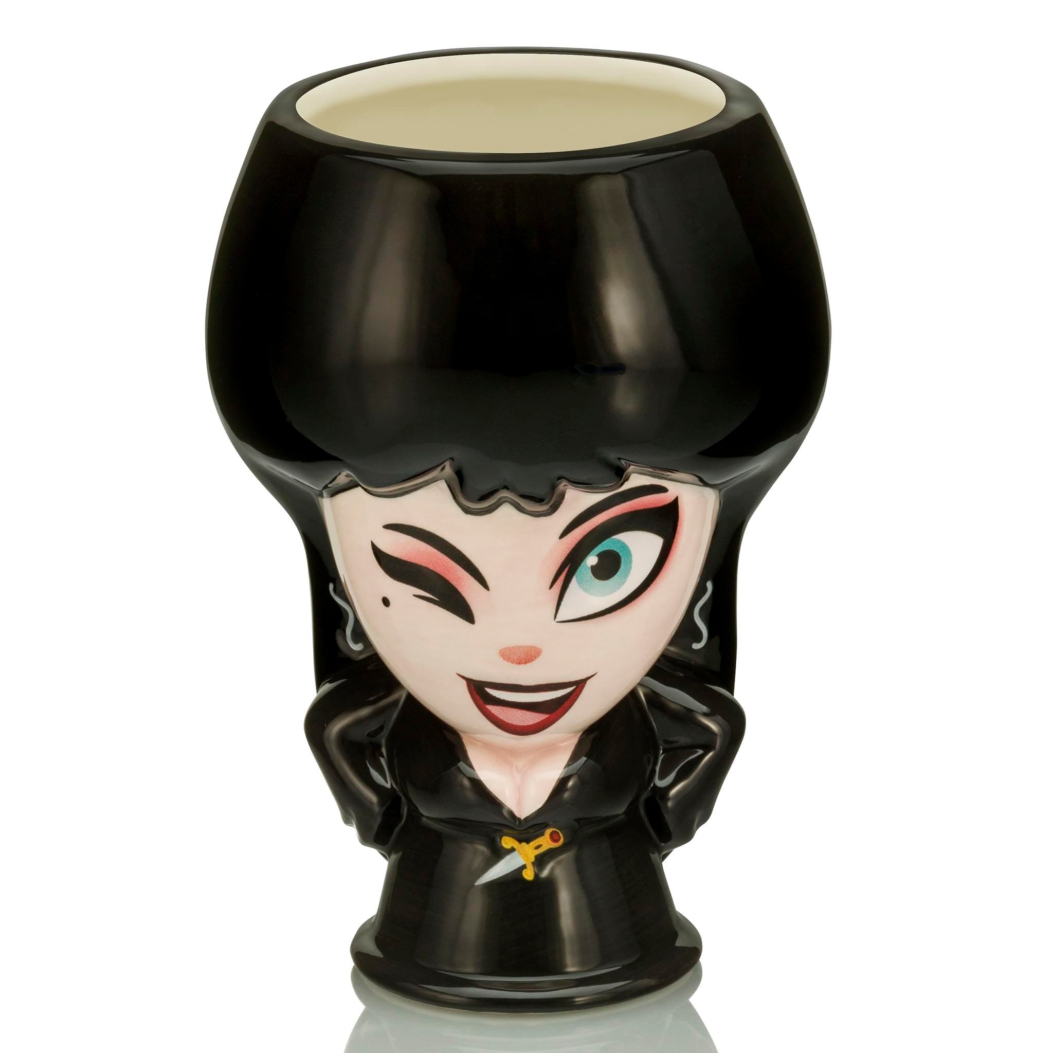 cupful of cute Mistress of the Dark Elvira ceramic Mug  Holds 18 Ounces