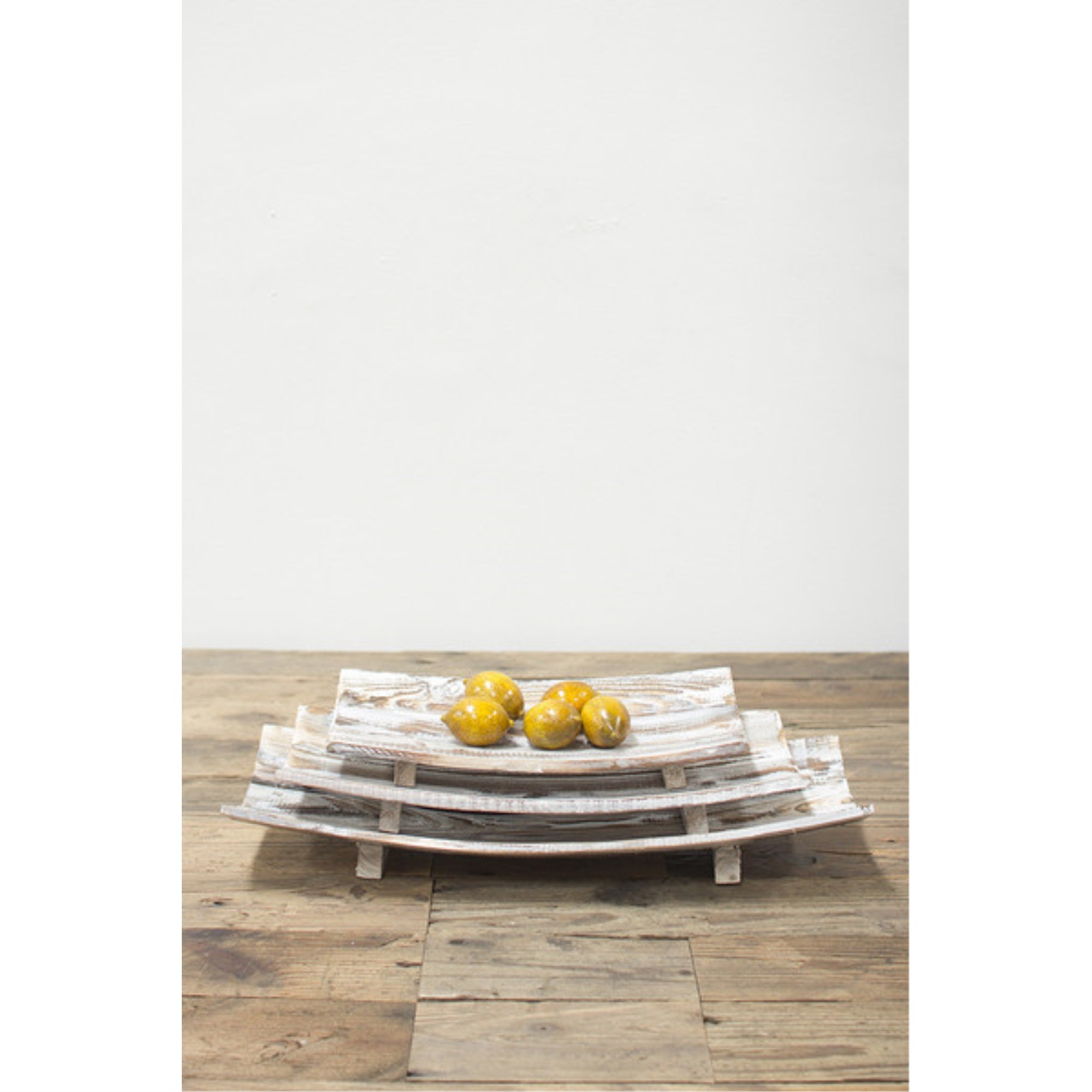 Set Of Three Rectangle Curved Wooden Bowls