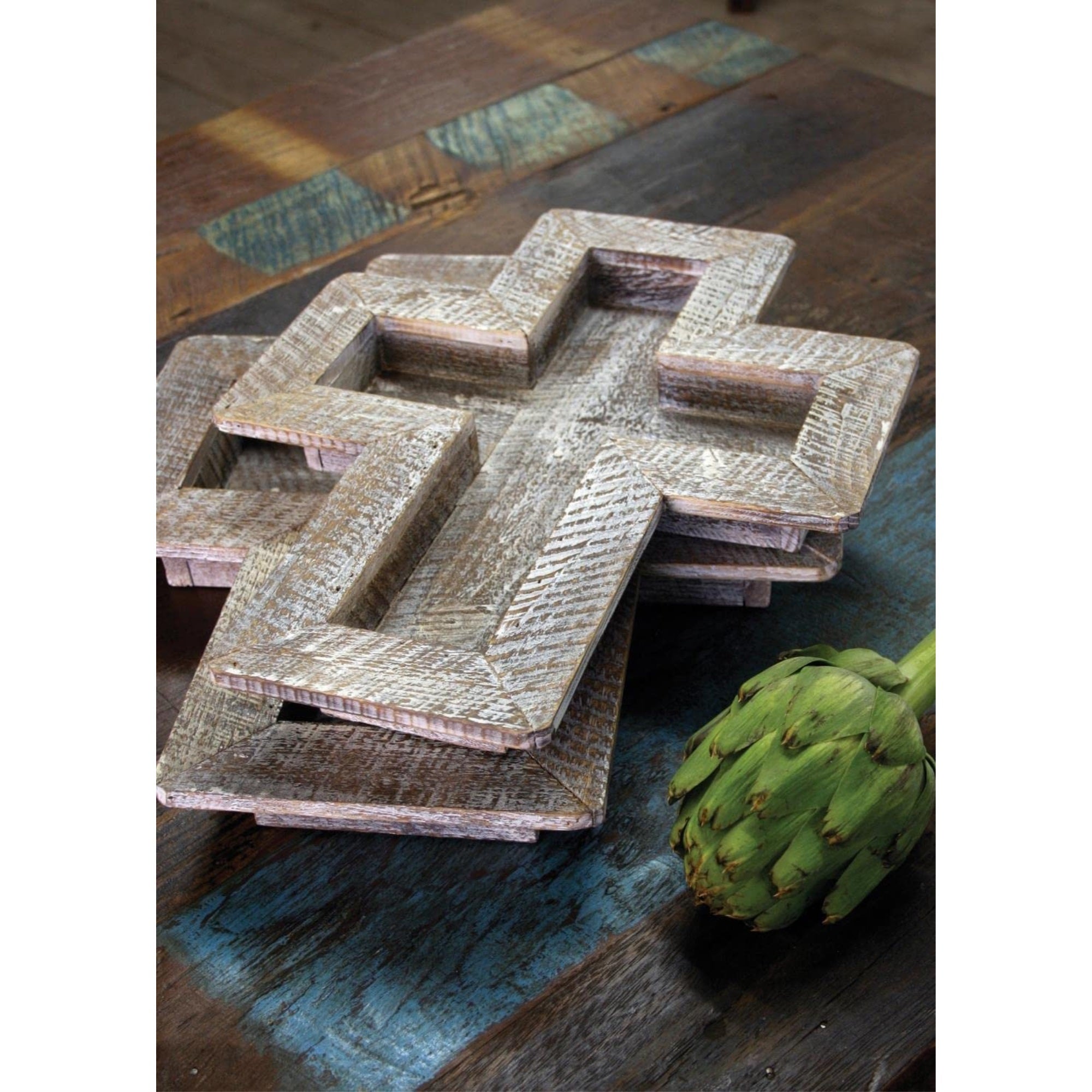 Set Of Two Wooden Cross Trays