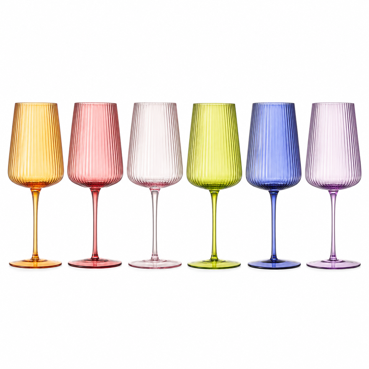 Rhea Ribbed Stemmed Wine Glassware, Set of 6
