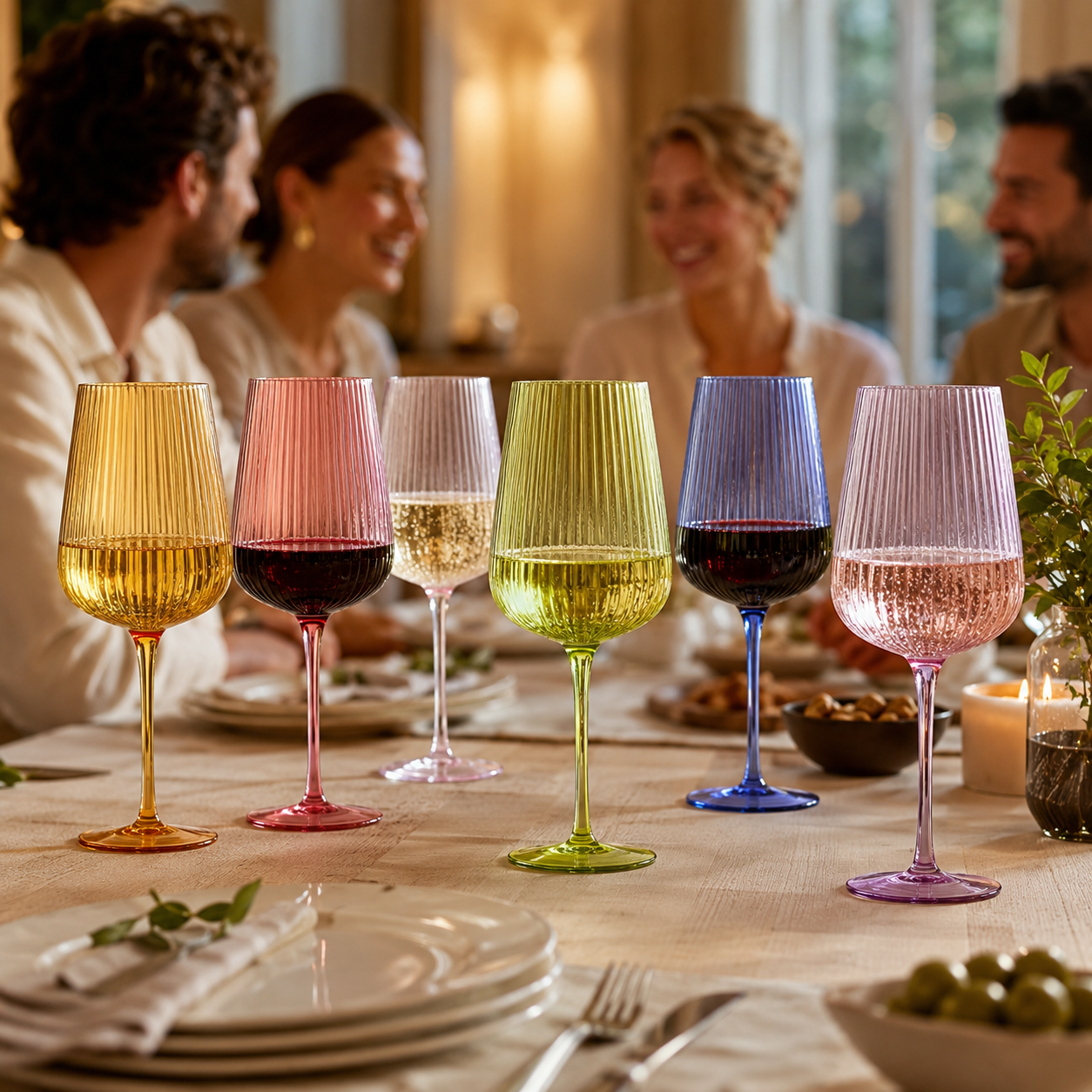 Rhea Ribbed Stemmed Wine Glassware, Set of 6