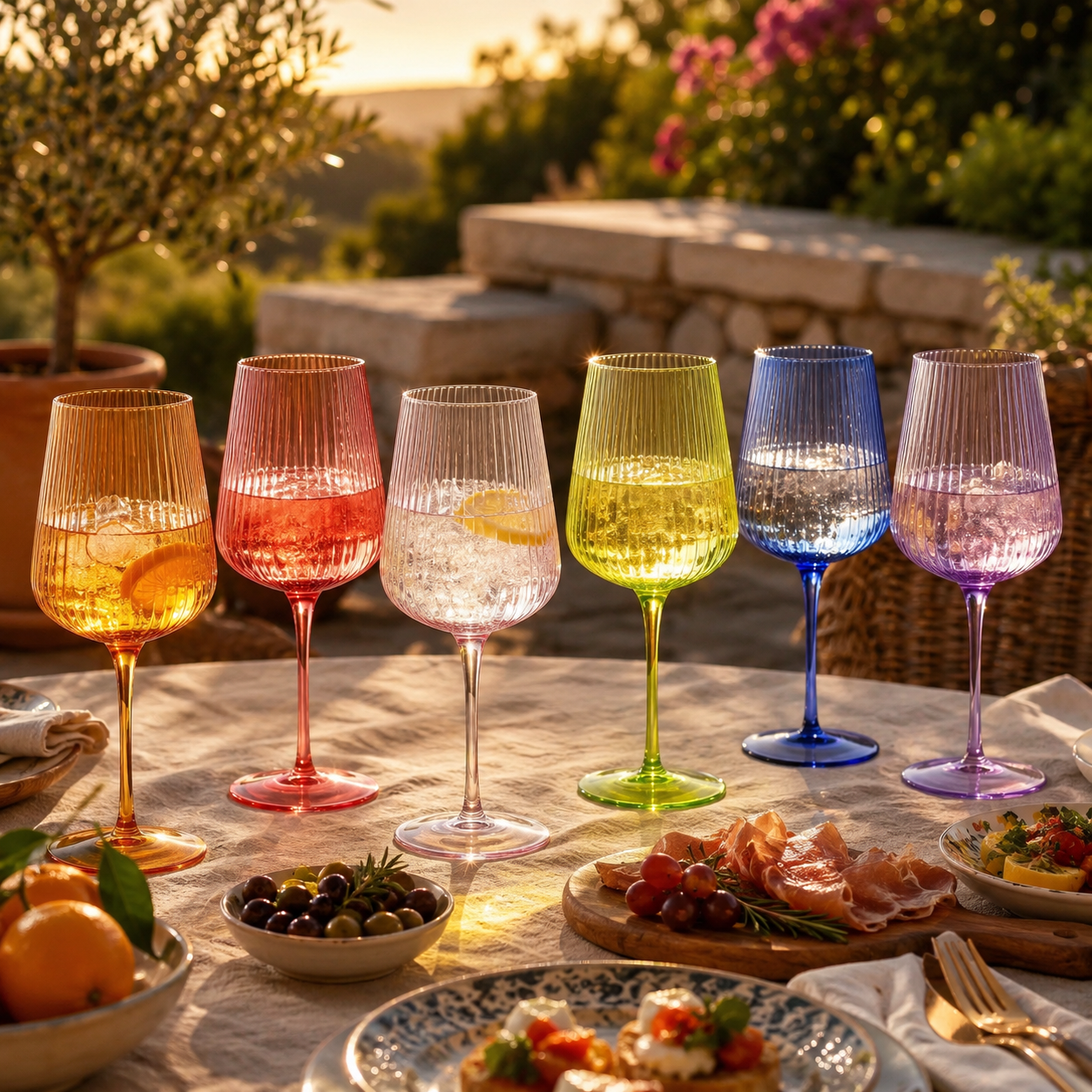 Rhea Ribbed Stemmed Wine Glassware, Set of 6