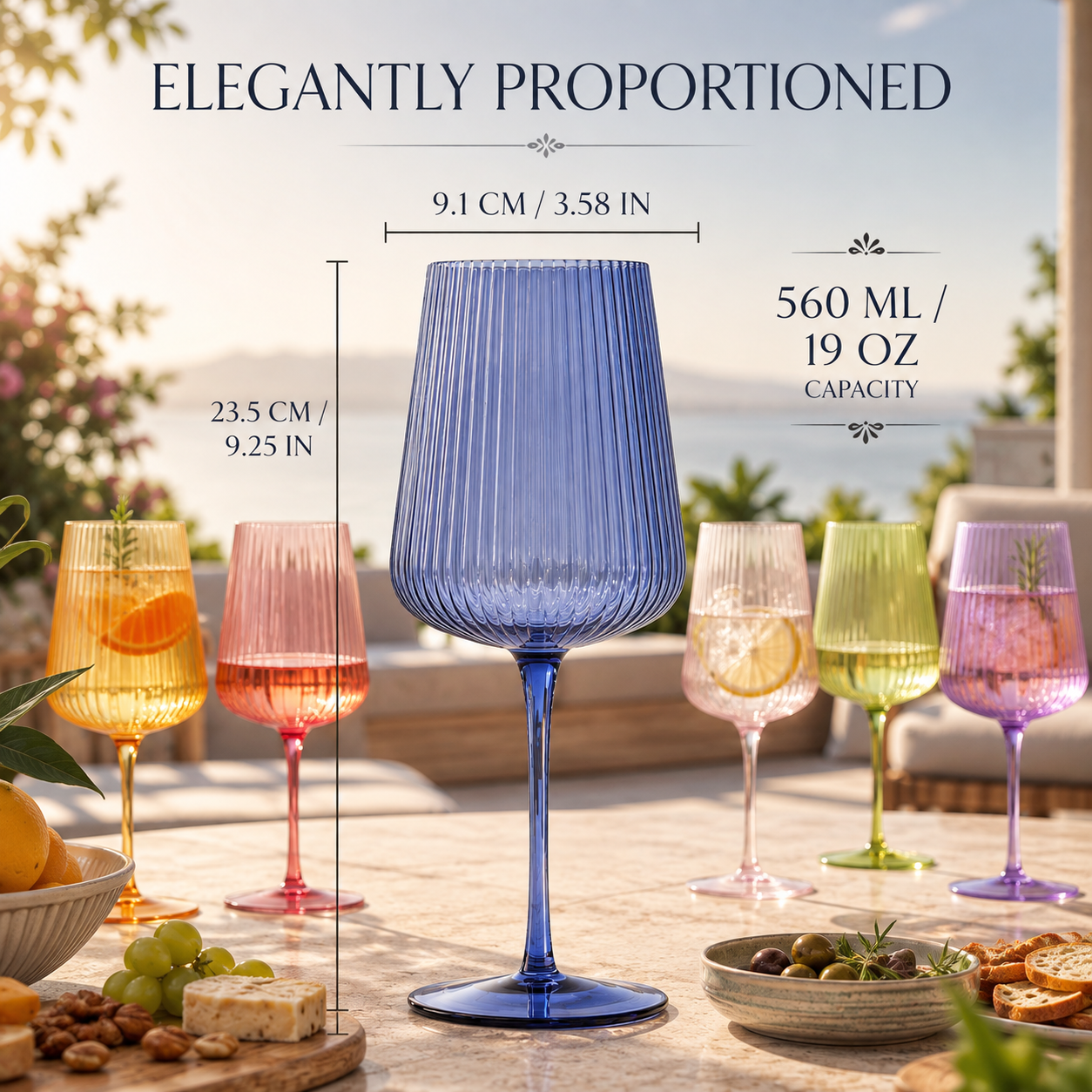 Rhea Ribbed Stemmed Wine Glassware, Set of 6