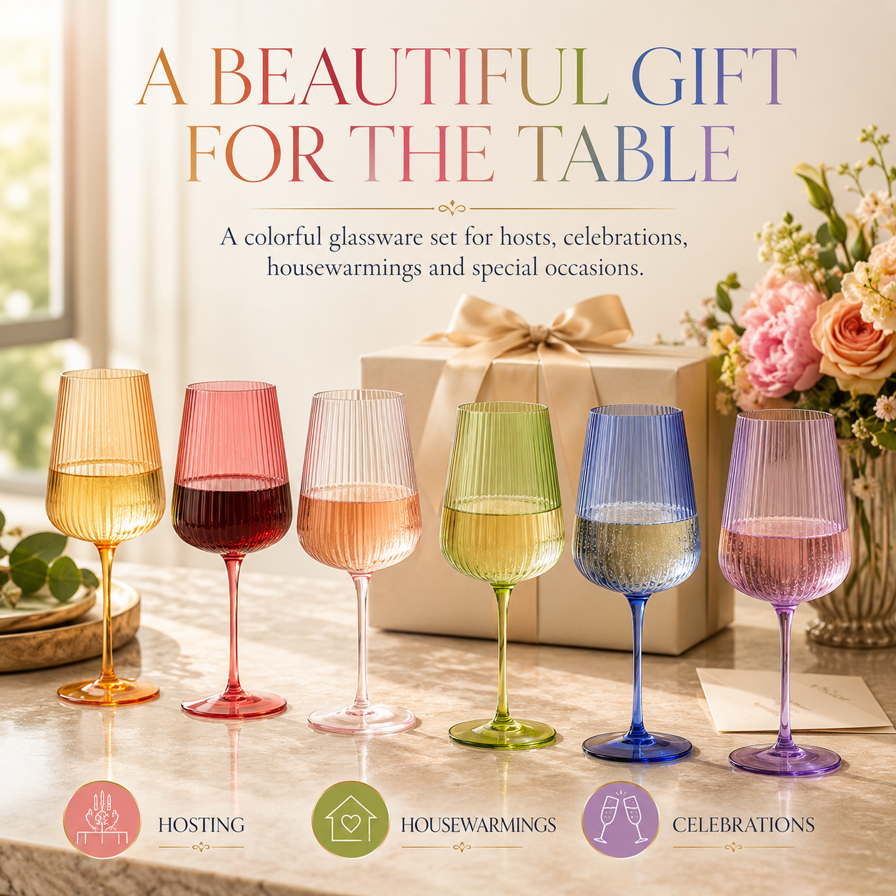 Rhea Ribbed Stemmed Wine Glassware, Set of 6