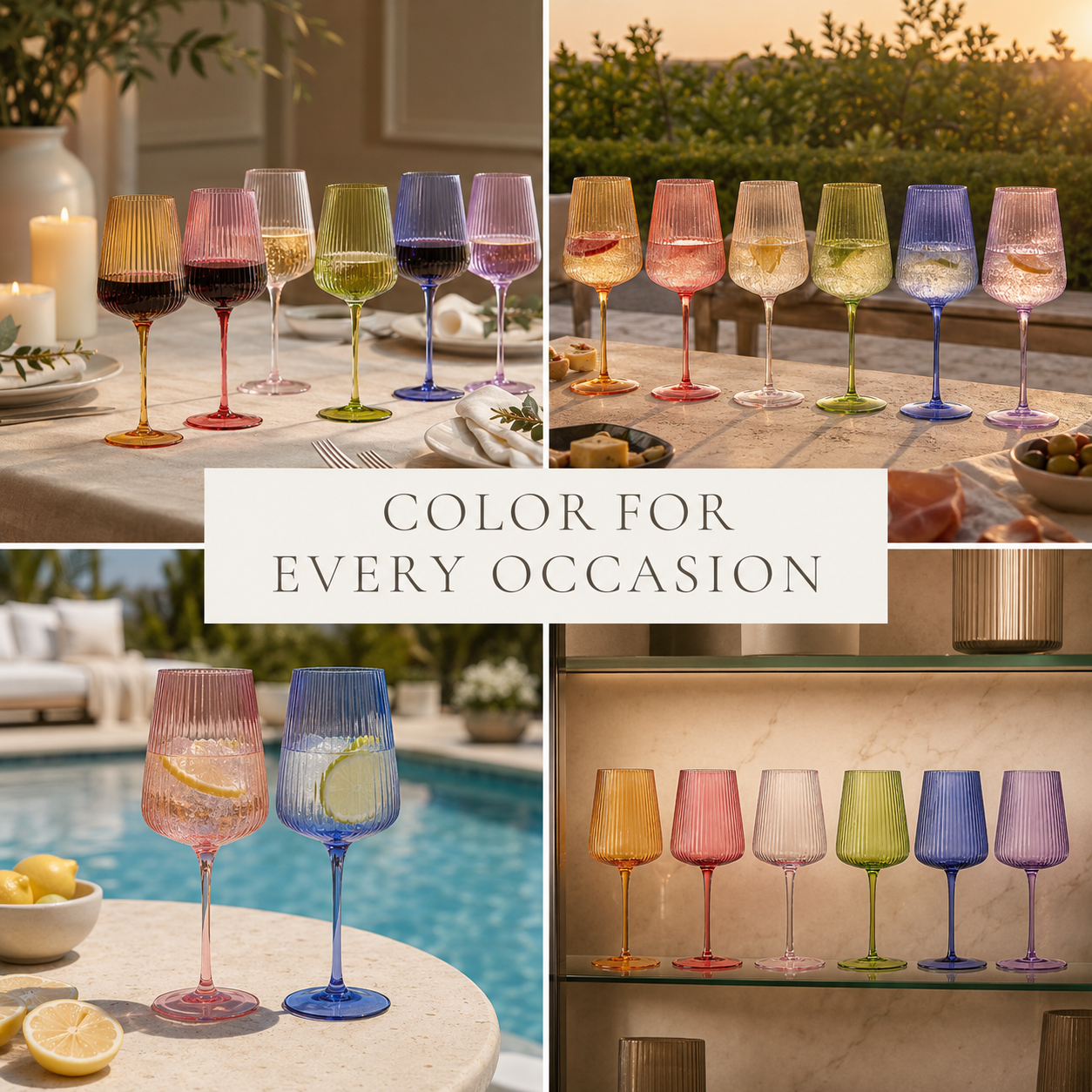 Rhea Ribbed Stemmed Wine Glassware, Set of 6