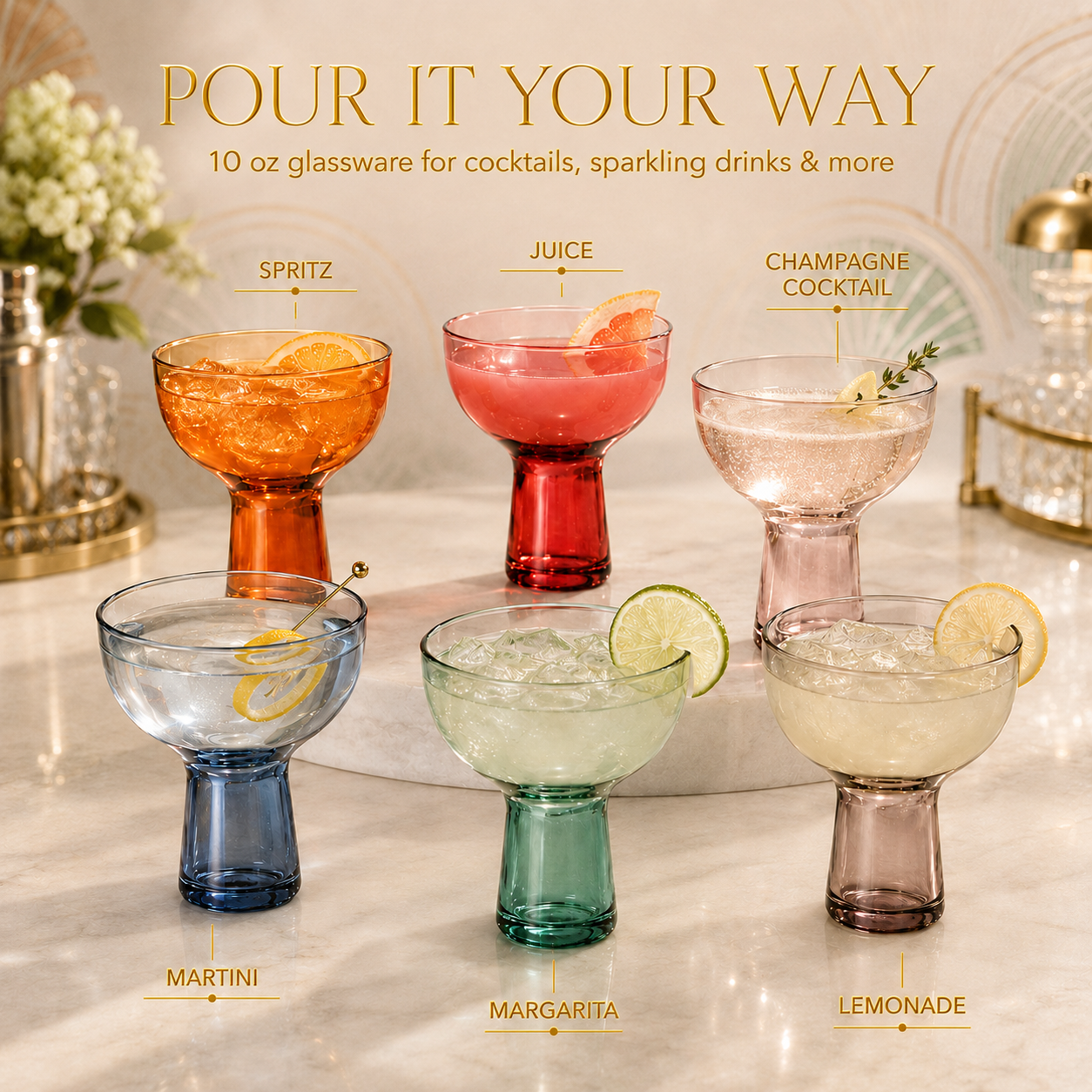 Tonal Margarita Cocktail Glassware, Set of 6