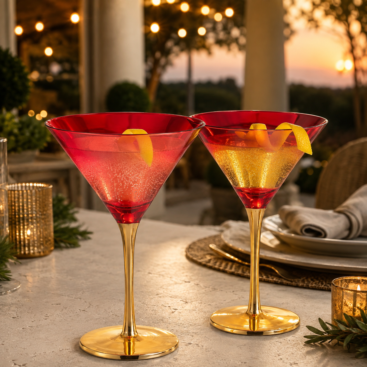 Deco Martini Cocktail Glassware, Set of 2
