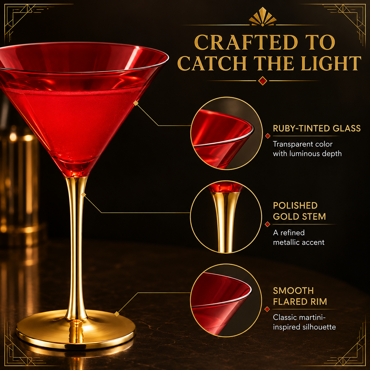Deco Martini Cocktail Glassware, Set of 2