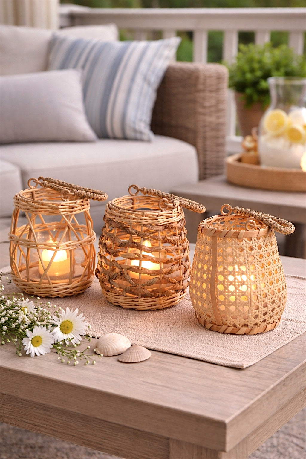 Petite Woven Rattan Lantern Basket