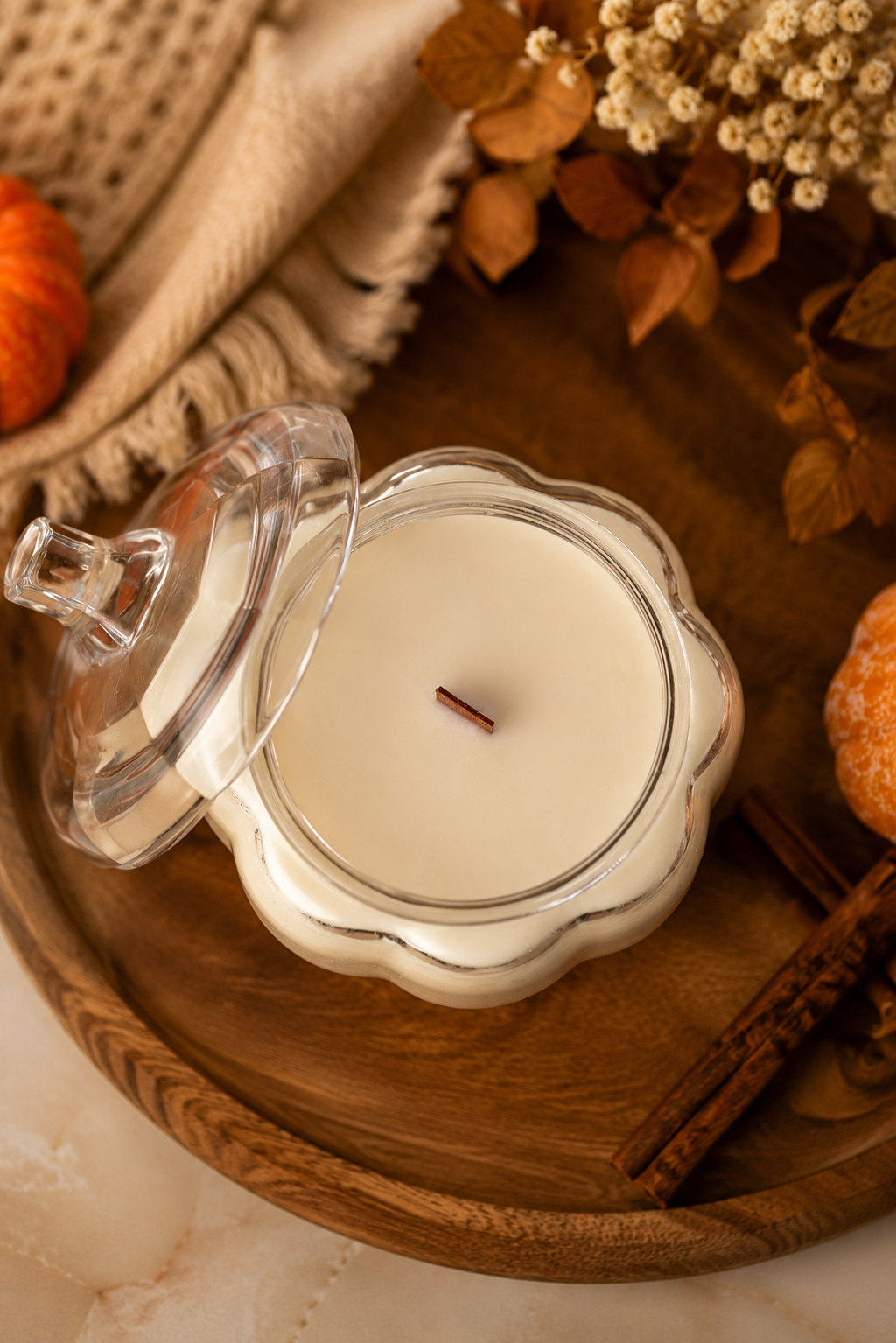 Pumpkin Glass Candle with Lid | Fall Home Decor | Autumn Candle Gift