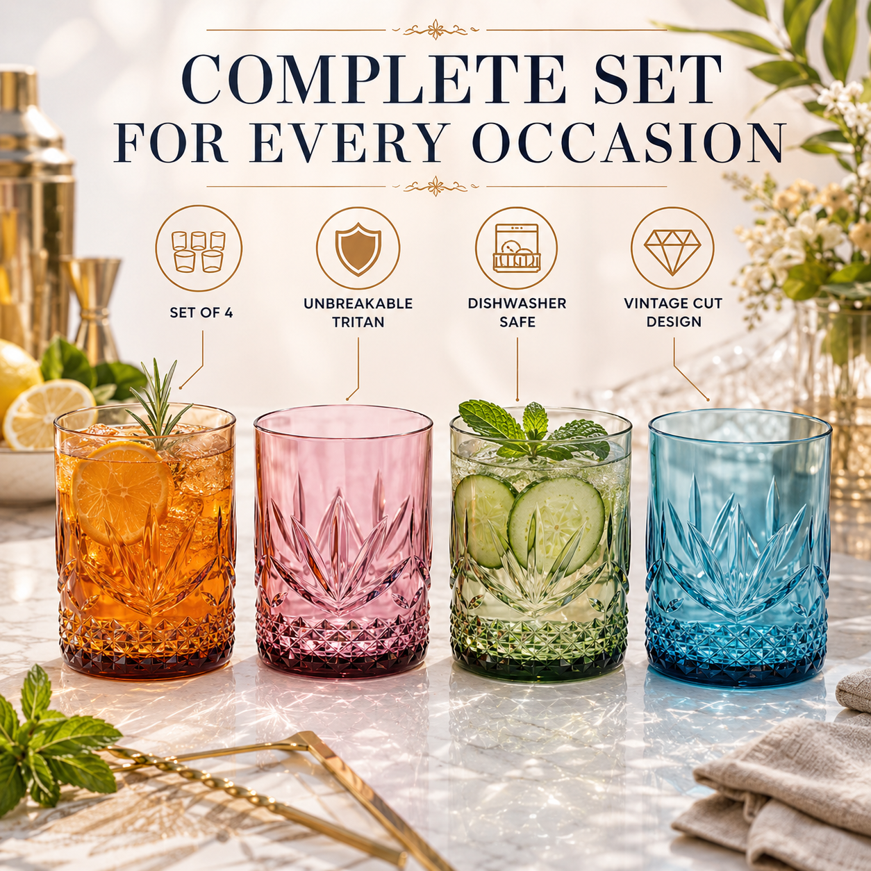Onix Acrylic Crystal Lowball Glassware, Set of 4