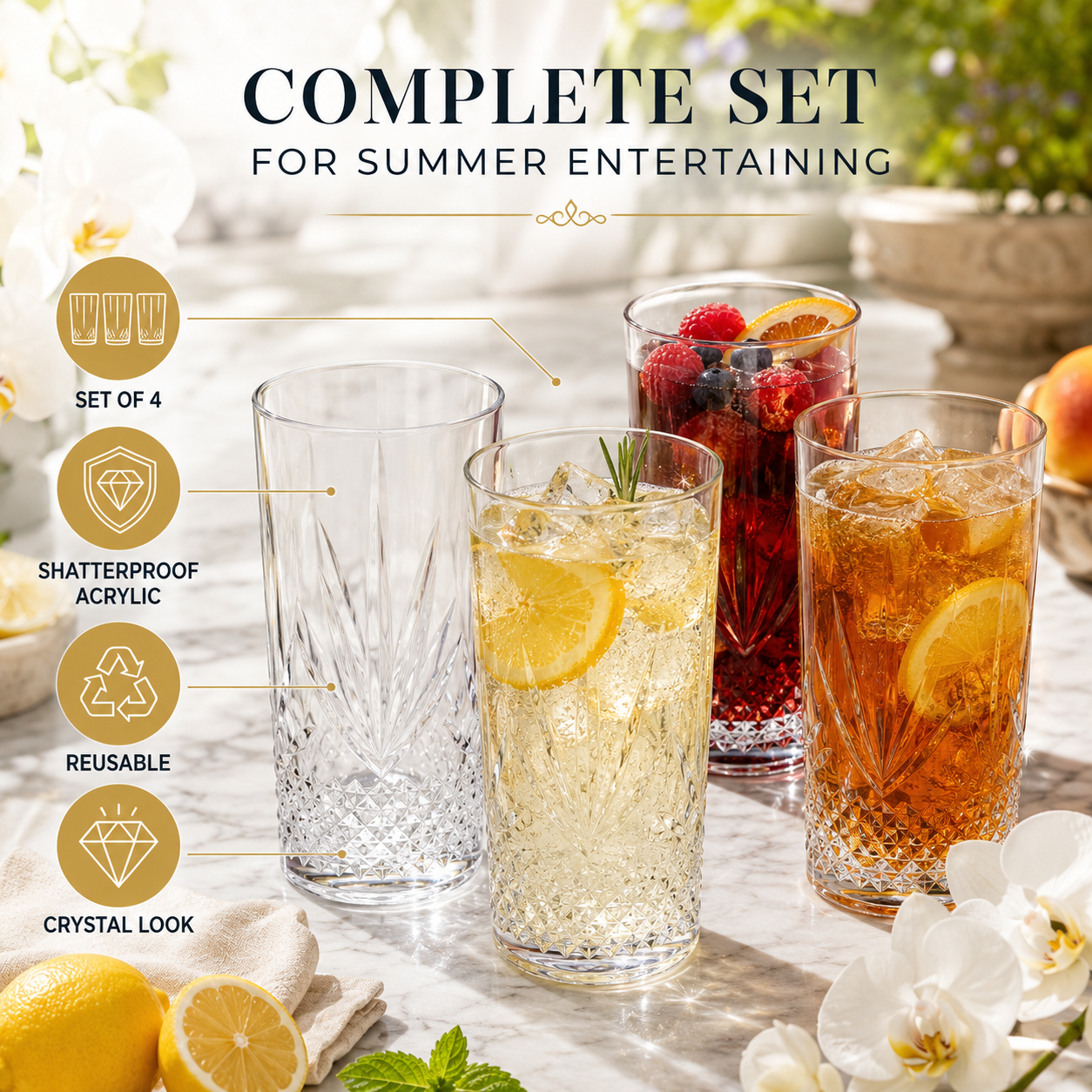 Onix Acrylic Crystal Highball Glassware, Set of 4