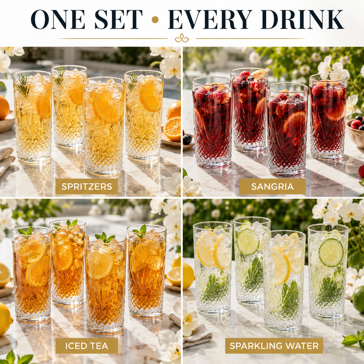 Onix Acrylic Crystal Highball Glassware, Set of 4