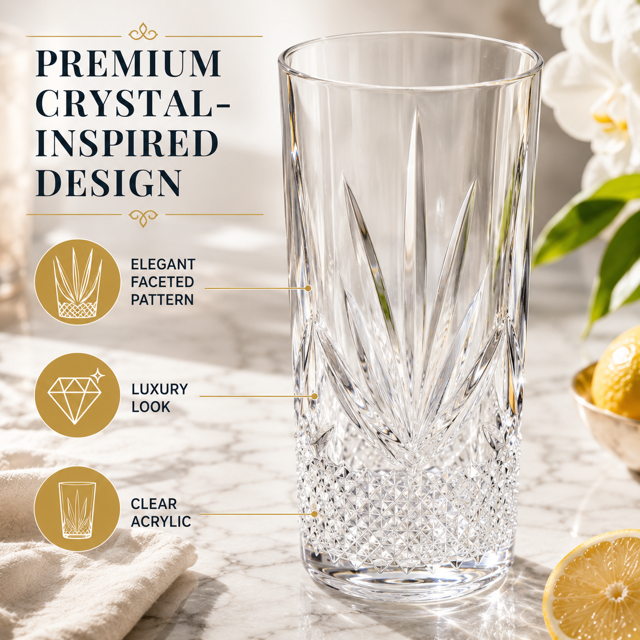 Onix Acrylic Crystal Highball Glassware, Set of 4